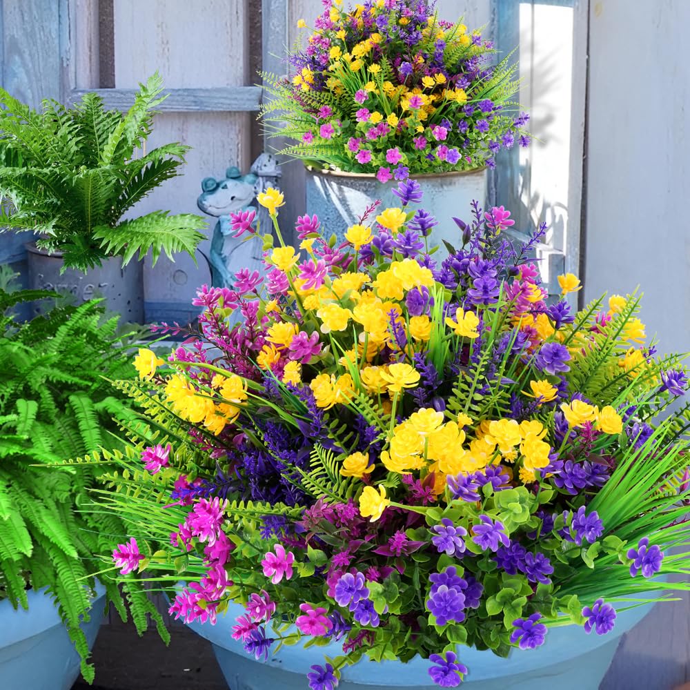ZEOSTAR 20 Bundles Artificial Flowers Outdoor No Fade UV Resistant Fake Plants Faux Flowers for Garden Patio Porch Window Box Home Wedding Farmhouse Hanging Décor