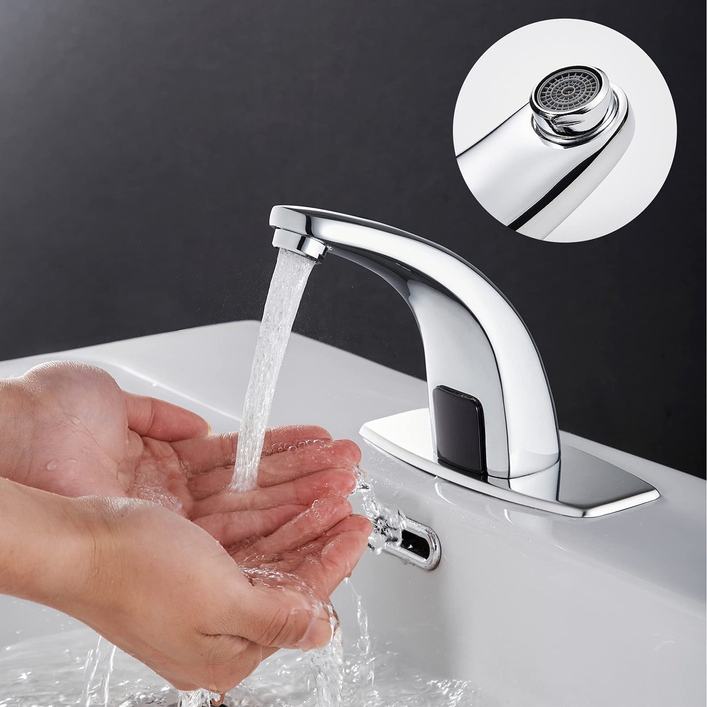 Gangang Touchless Bathroom Faucet, Single Hole Convenient Chrome Motion Sensor Faucet Adjustable Water Temperature, Save Water Robinet Automatique, Powered by 4 AA Alkaline Batteries, Easy to Install.