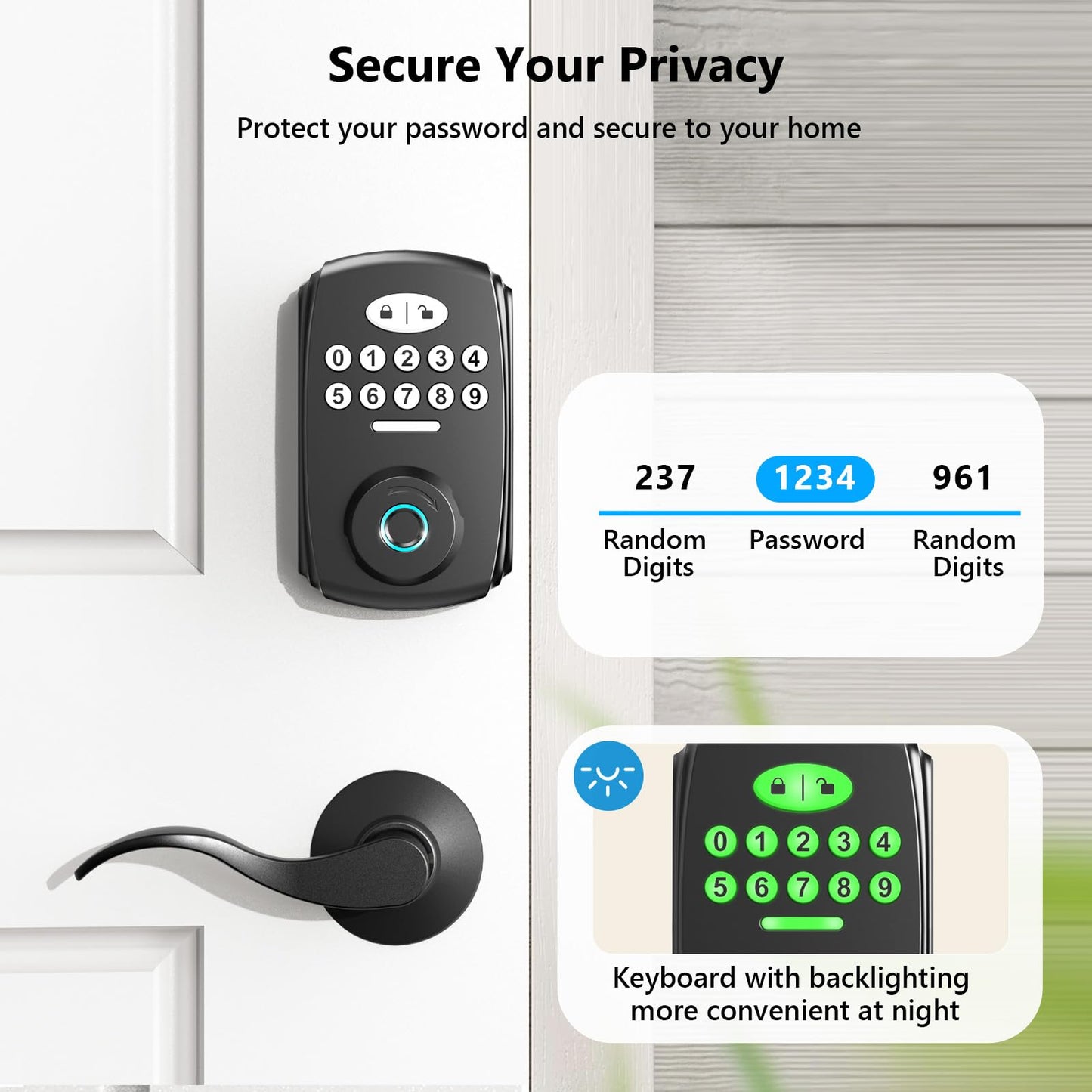 Keyless Entry Fingerprint Door Lock with 2 Lever Handles - PHYSEN Smart Deadbolt Set for Front Door - Electronic Digital Keypad Lock - Biometric- Auto Lock - Easy Installation - Matte Black