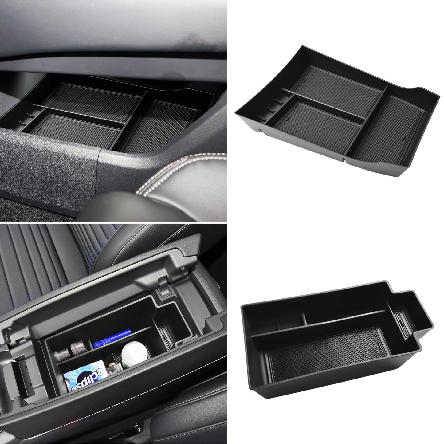 HGWEI 2PCS Center Console Organizer Compatible with Nissan Rogue 2021-2026 Interior Accessories, Rogue Lower Console Armrest Storage Box Insert Secondary Tray (Not for Rogue Sport), Black