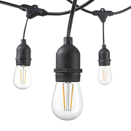 MW LED String Lights Outdoor 48ft with 15 Hanging IP65 Weatherproof Sockets and 2W LED 2700K S14 LED Bulbs (2 Spare), CETL Certification