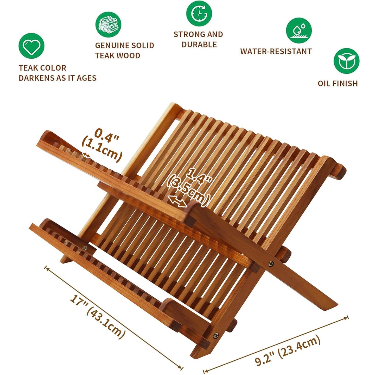 Utoplike Teak Wood Dish Drying Rack, Collapsible 2-Tier Drainer Rack, Plate Rack Holder for Kitchen Countertop, Foldable for Compact Saving