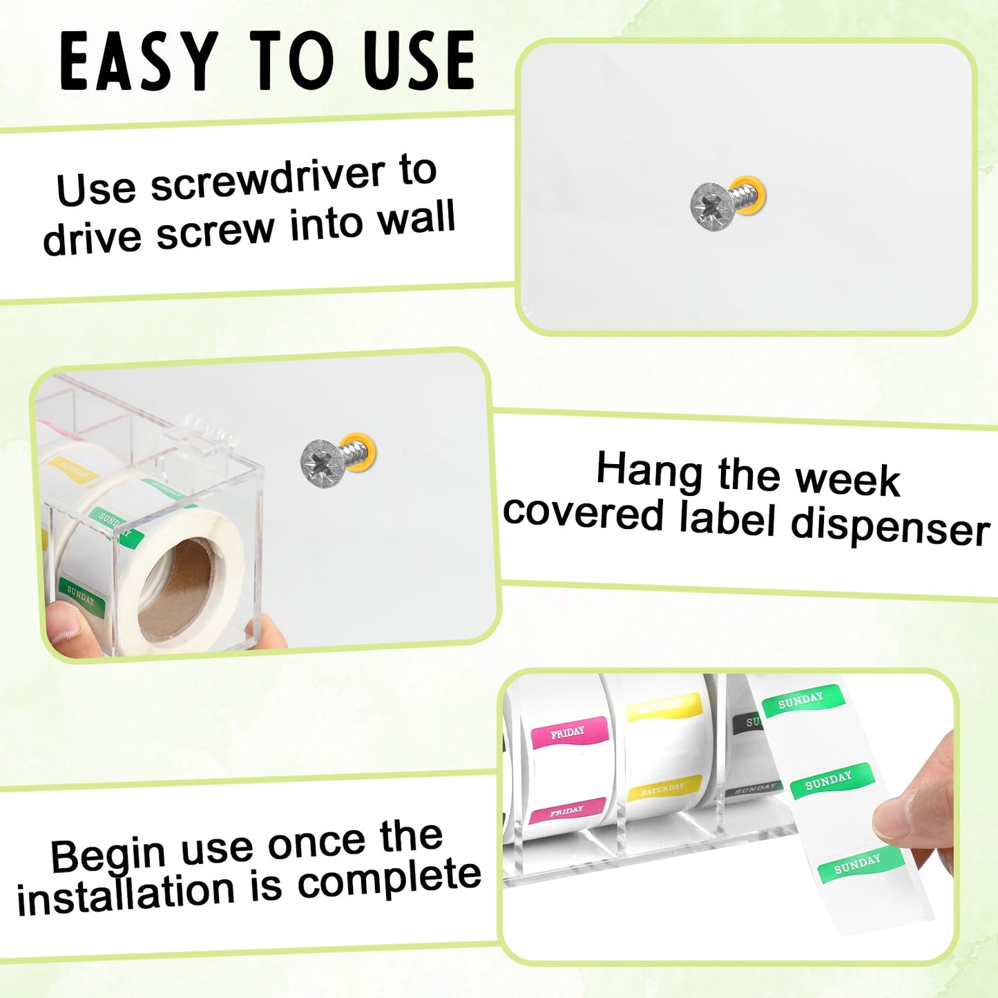 3500 Day of The Week Stickers with Wall Mounted Stickers Organizer Box Square Day Dots Food Labels Removable Food Rotation Labels 7 Slot Label Sticker Roll Holder for Kitchen Office
