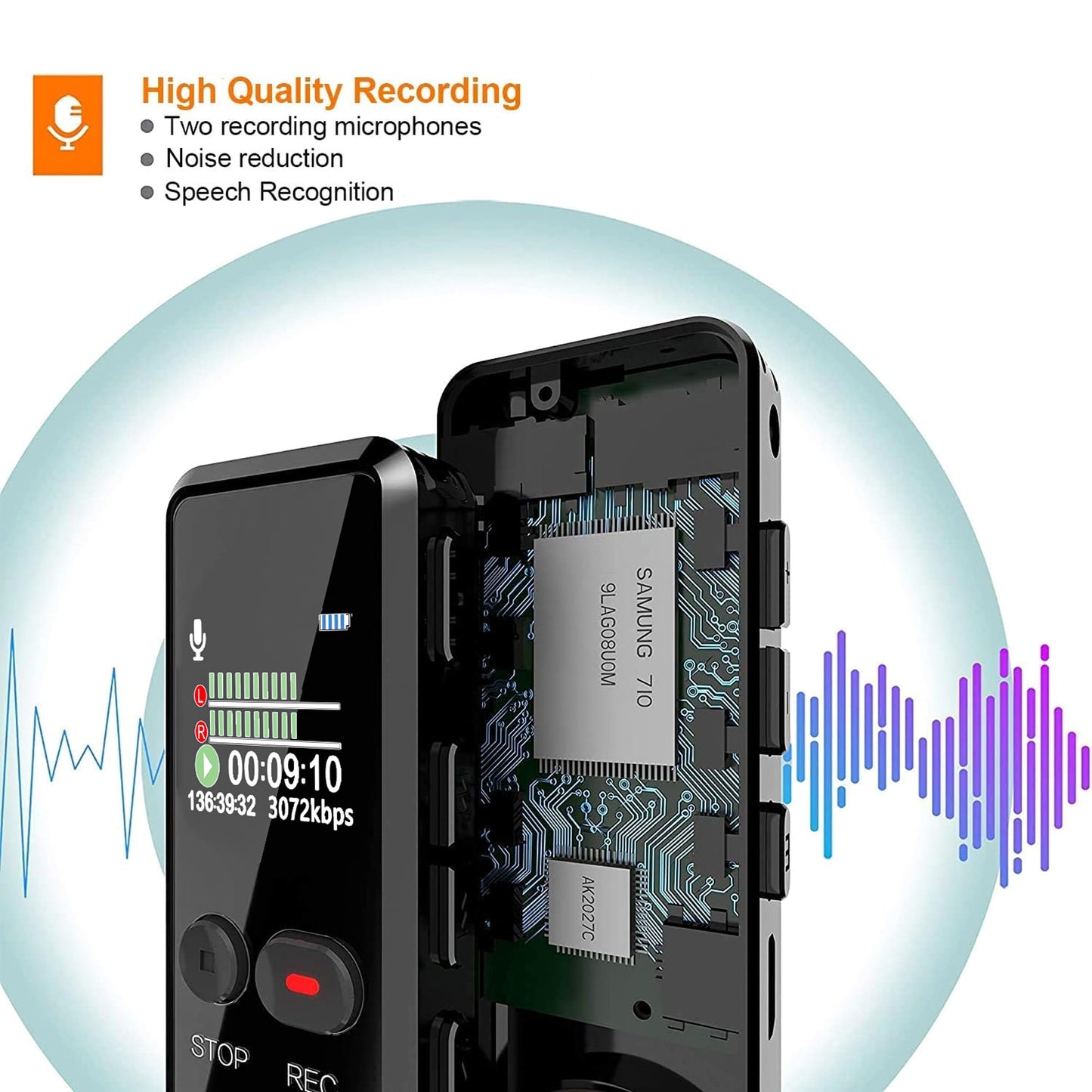 Liebssen Digital Voice Recorder with Playback, Enhanced Audio Dictaphone with One Touch, 64G 1536Kbps HD Recording Noise Reduction USB Charge MP3 Player Recorder for Lecture Interview Meeting (64, GB)