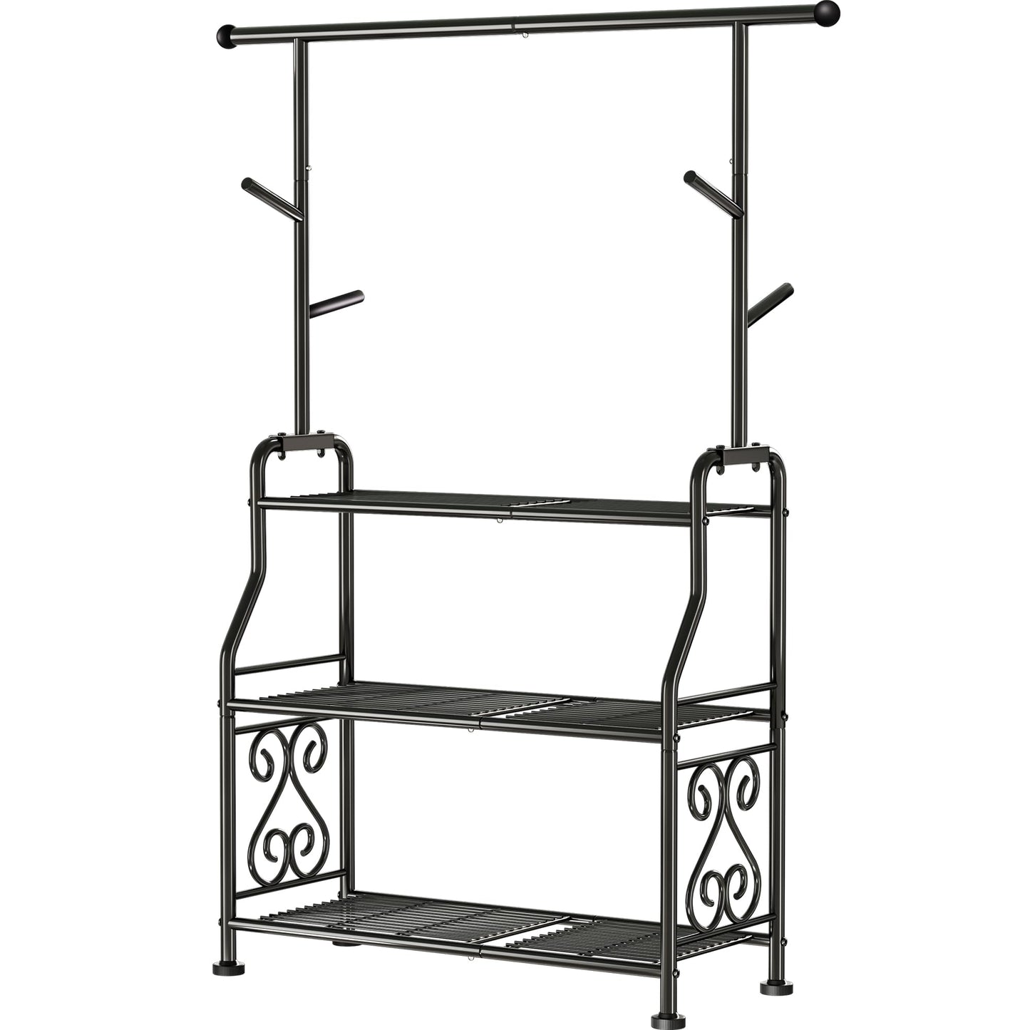 Outdoor Plant Stand 3-Tier Heavy Duty Metal Shelf for Patio & Indoor Use - Holds 14+ Plants with 5 Hooks, Rust-Proof Plant Holder for Garden, Balcony, Living Room, Black