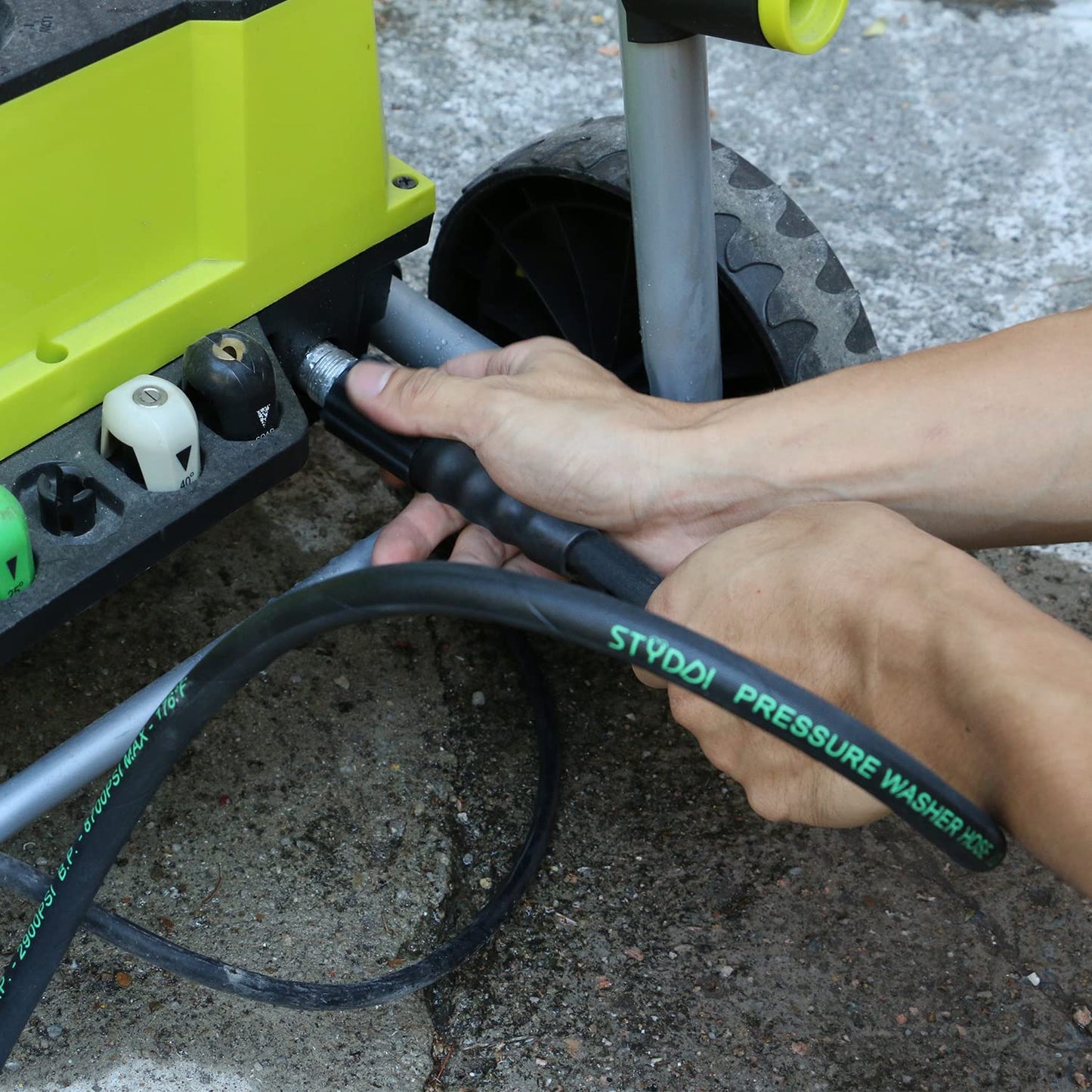 STYDDI 50FT Pressure Washer Extension Hose with Coupler for Sun Joe SPX Series, Kink Free, 2900 PSI X 1/4", Heavy Duty Steel Braided and Rubber Power Washer Hose with M22-15mm for SPX-25HD and Others