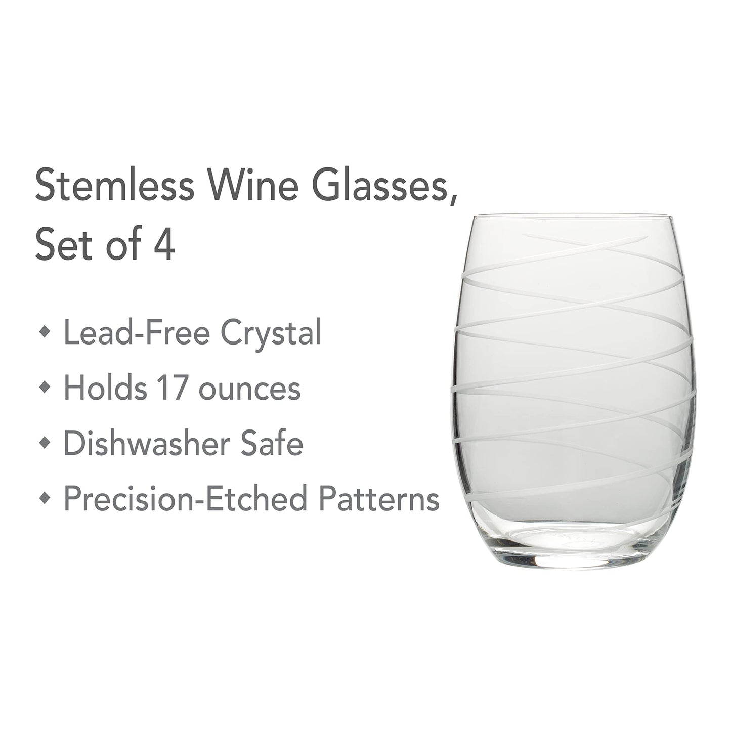 Mikasa Cheers Stemless Wine Glass, 17-Ounce, Set of 4