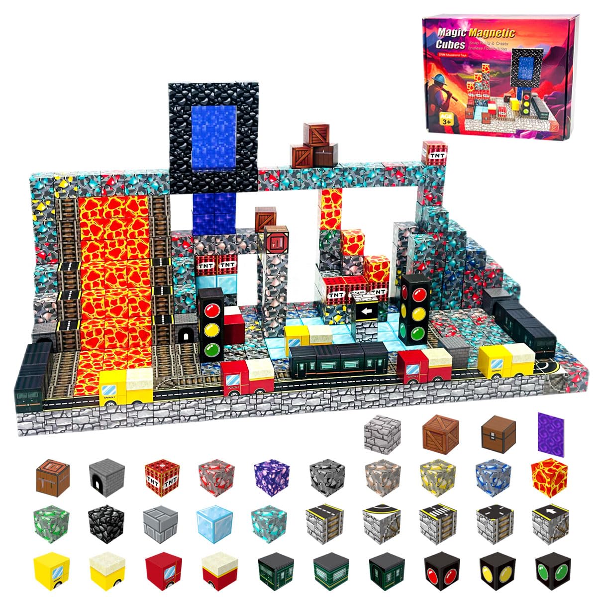 Magnetic Building Blocks, Lava Adventure 150-Piece STEM Construction Kit, Educational Toy for Ages 3-12