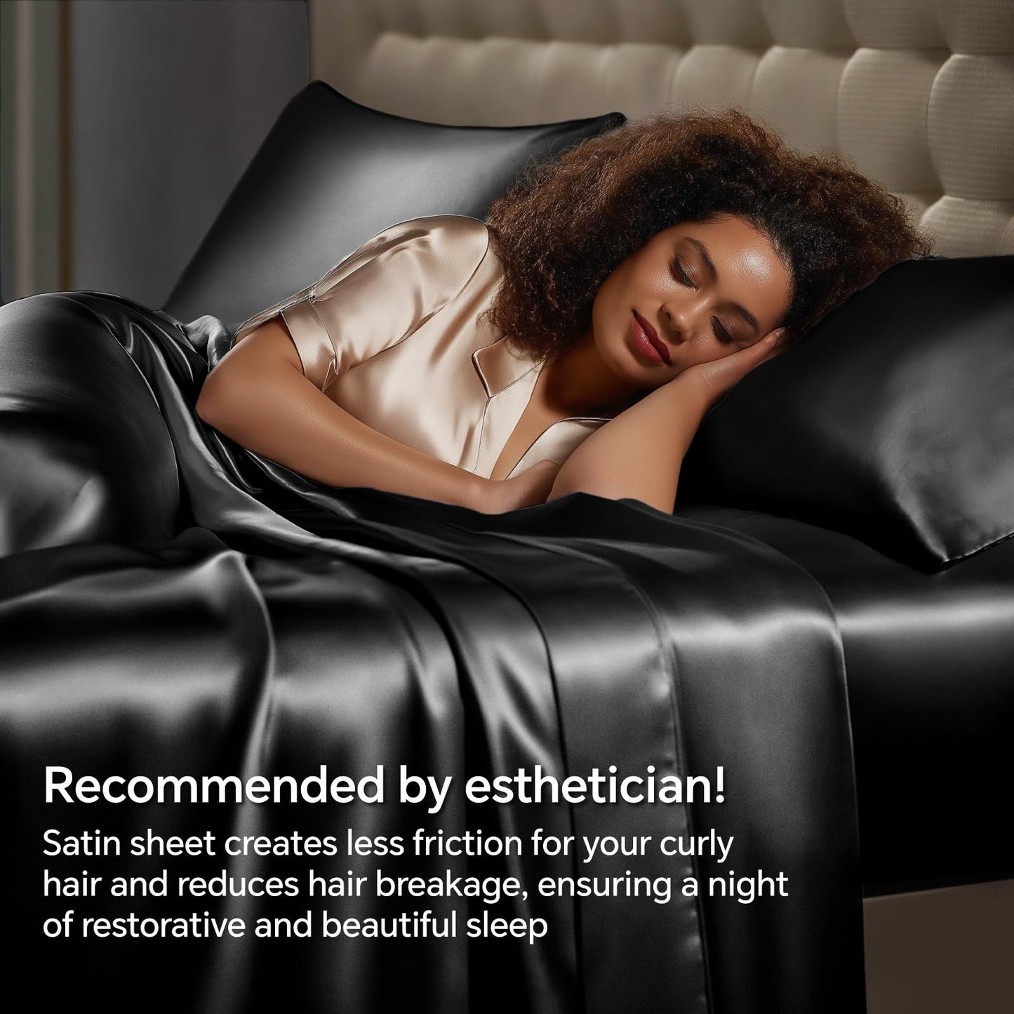 BEDELITE Satin Sheets Queen Size Bed Set, Luxury Soft Black Silk Sheets for Hair and Skin, Similar to Silk Bed Sheets Set 4 Pieces with 1 Deep Pocket Fitted Sheet, 1 Flat Sheet, and 2 Pillowcases