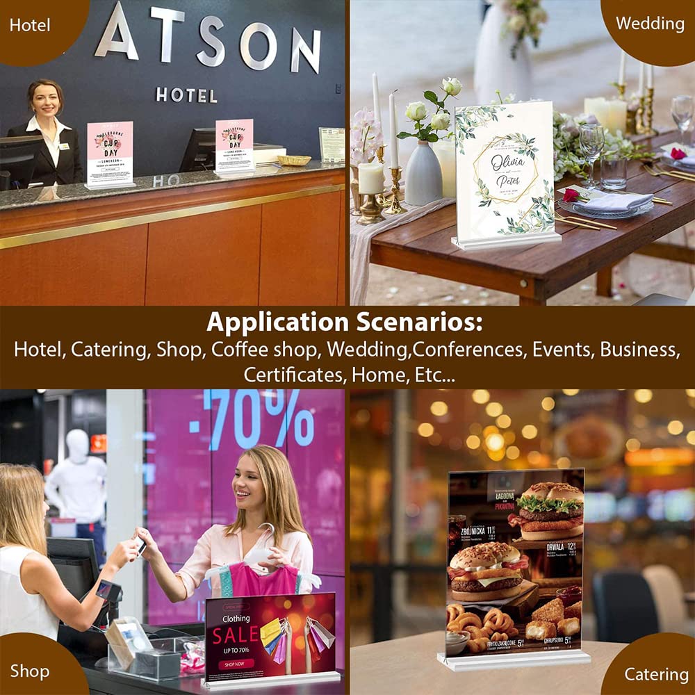 LCKLA Acrylic Sign Holder 8.5 x 11 Clear Plastic Table Menu Holders,T-Shaped Desktop Display Stand Ad Frame. Suitable for Restaurants, Promotions, Photo Frames, Events, Meetings 6 Pack