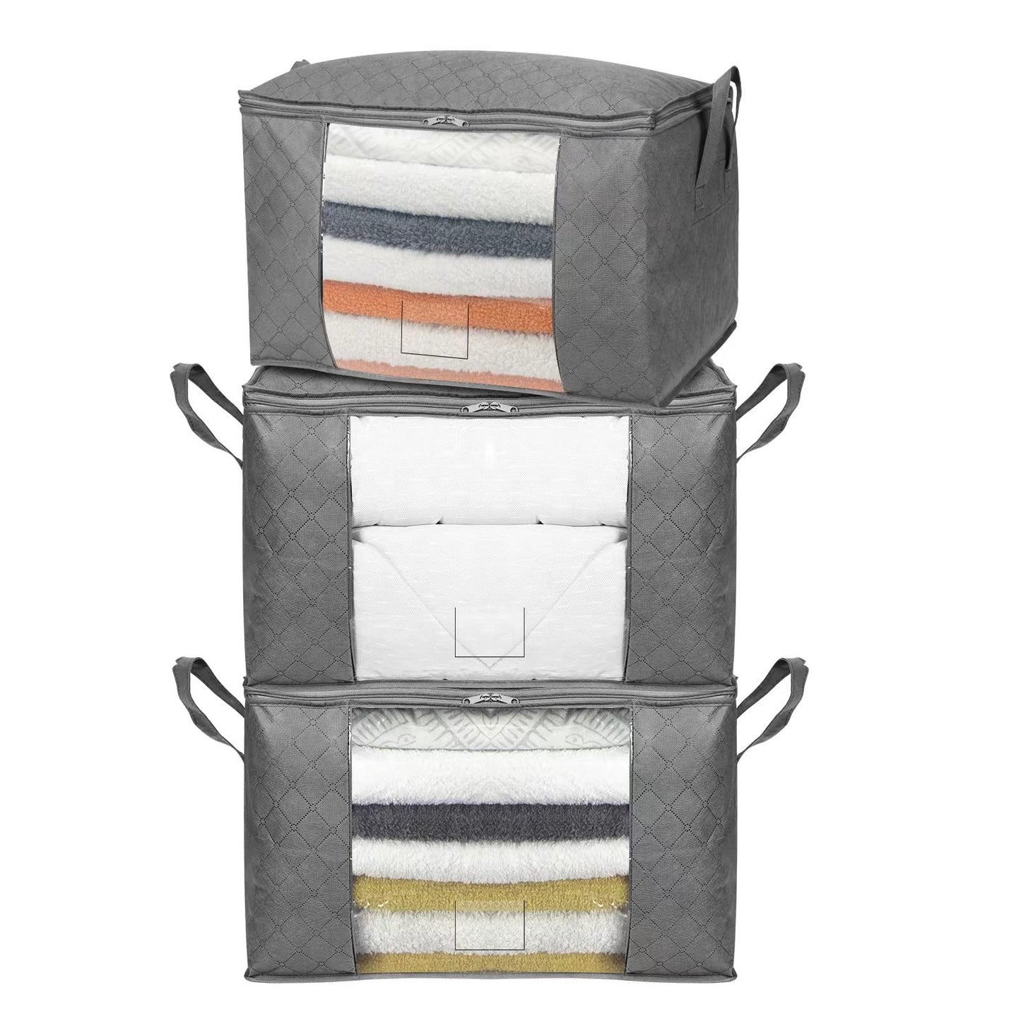 Amazon Basics Foldable Large Zippered Storage Bag Organizer Cubes with Clear Window & Handles, 3-Pack