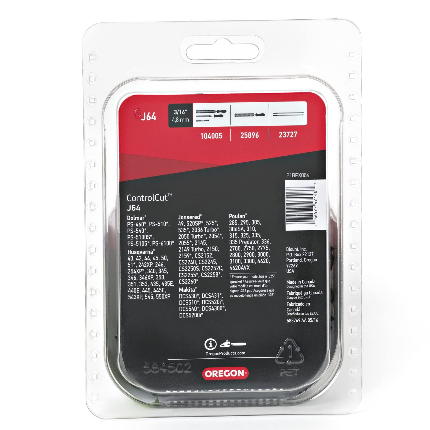 Oregon ControlCut Saw Chain 15 in. 0.058 Gauge 0.325 in. Pitch Chainsaw Chain, 64 Drive Links