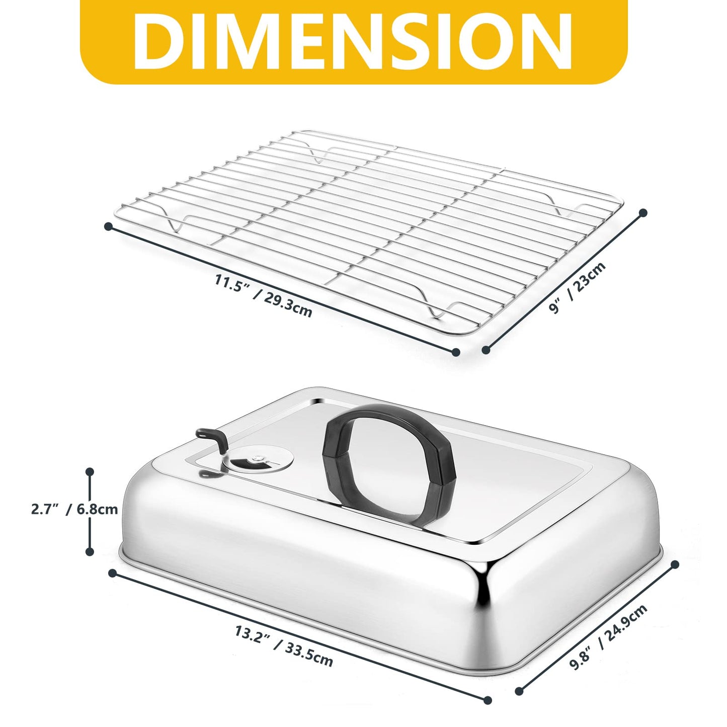 Leonyo 13" Rectangular Basting Cover with 11"x 9" Cooling Rack, Cheese Melting Dome & Wire Rack for Baking, Griddle Accessories with Steam Dome Lids for Oven, BBQ Flat Top Grill Cooking