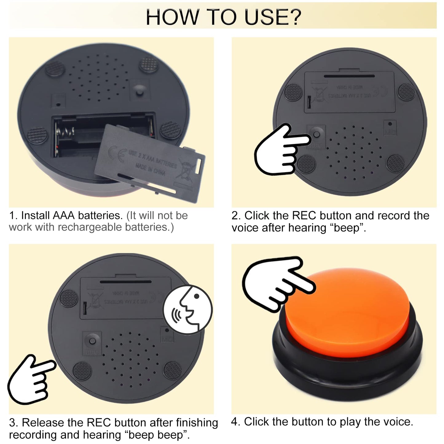 Voice Recording Button, Dog Buttons Training Words Dog Buttons for Communication Pet Training Buzzer, 30 Second Record & Playback, Funny Gift for Study Office Home 8 Pack