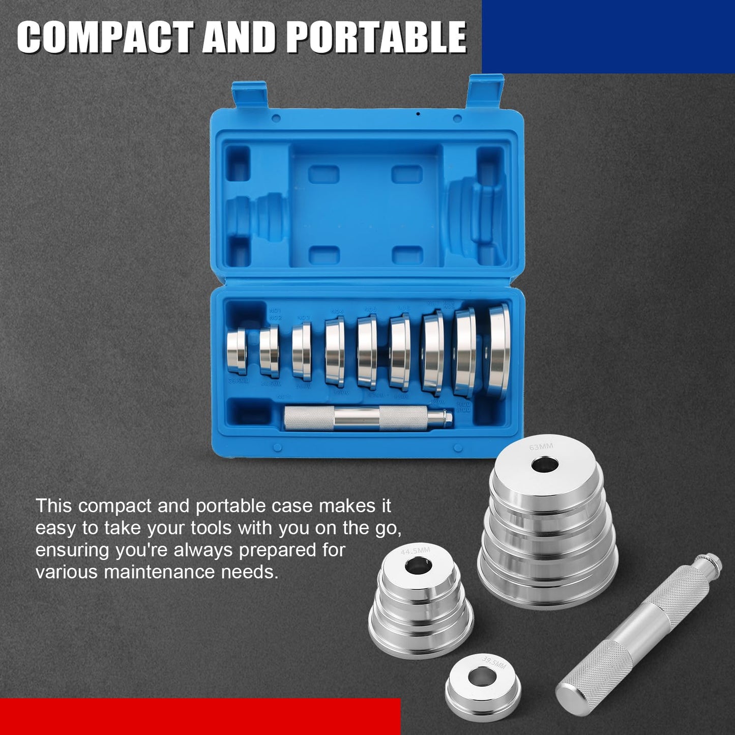 NYXOVA Bearing Press Kit, 10pc Universal Bearing Race and Seal Bushing Install Set With 9 Adapters for Bearing Installation