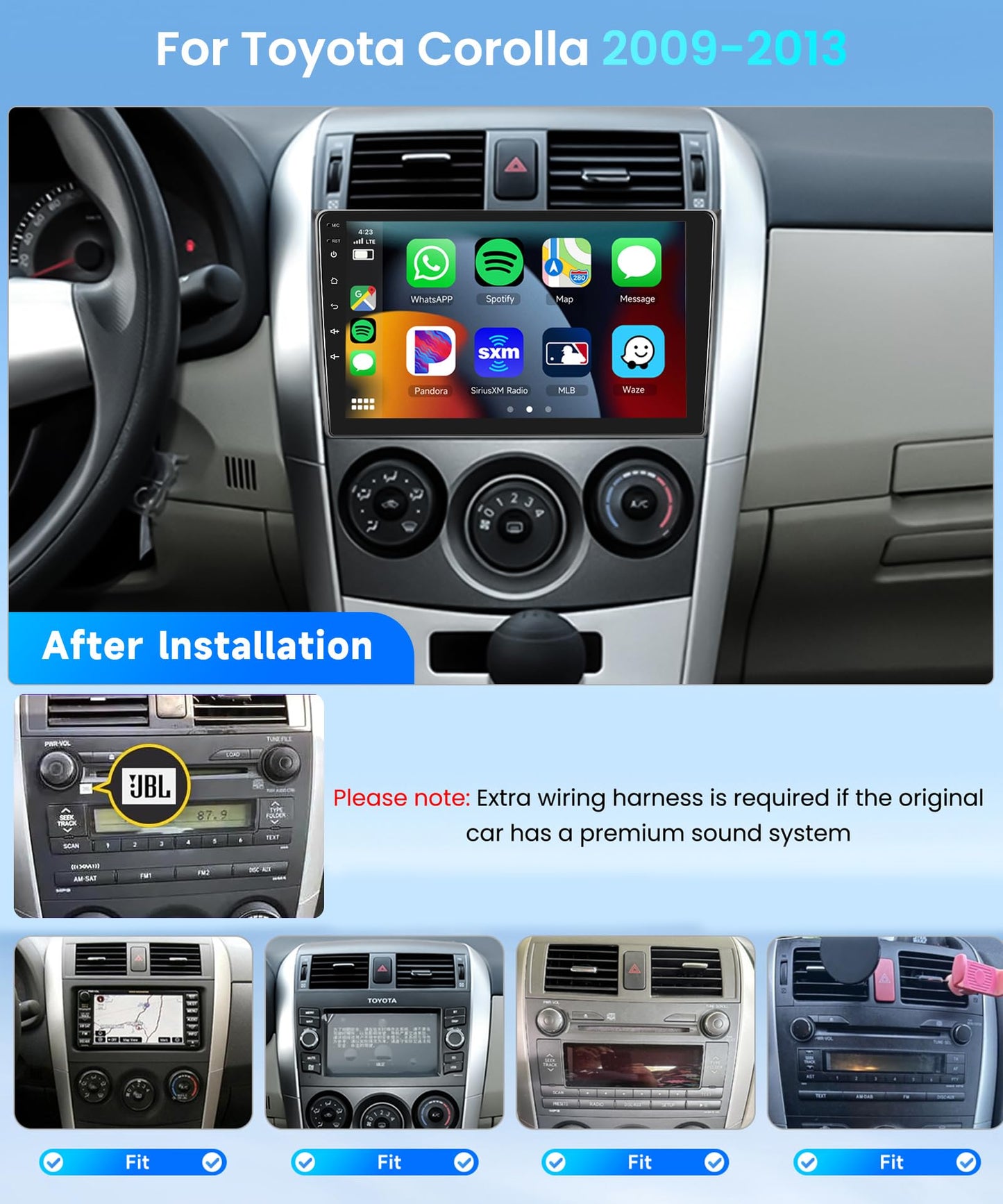 (2+64G)- for Toyota Corolla 2006-2013 Car Radio with Wireless Carplay/Android Auto,Android Car Stereo 9inch Touch Screen GPS Navigation WiFi Bluetooth FM/RDS Mirror Link SWC Backup Camera