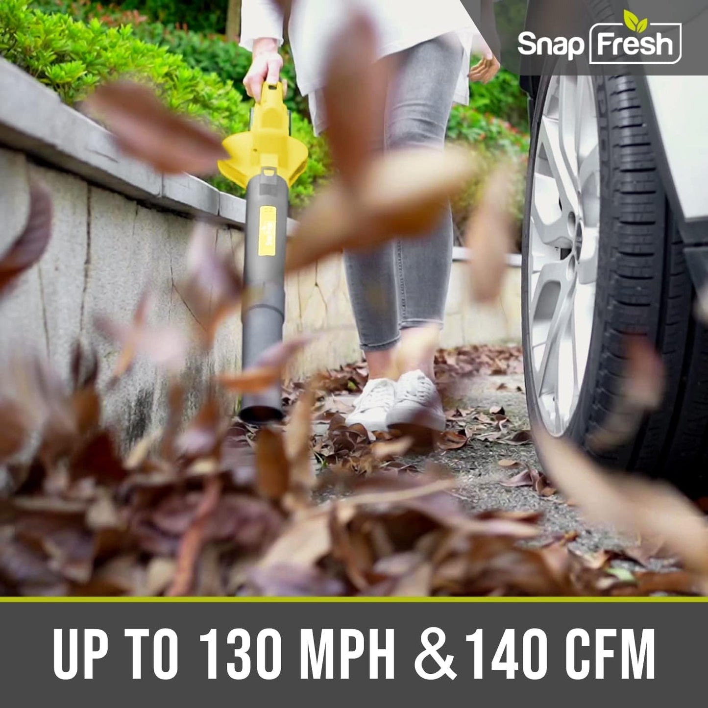 SnapFresh Leaf Blower Cordless - 20V Electric Leaf Blower with 2.0Ah Battery & Charger, Lightweight 2-Speed Leaf Blowers for Lawn Care and Yard/Garden/Patio Cleaning, Yellow