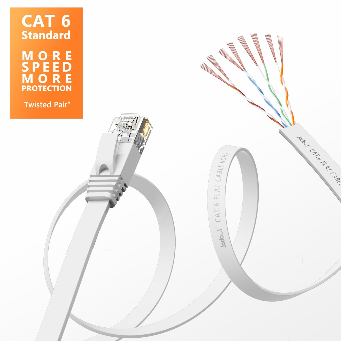 Cat 6 Ethernet Cable 200 Ft, Outdoor&Indoor, 10Gbps Support Cat7 Network, Slim long Flat Internet LAN Patch Cord, Cat6 Solid High Speed weatherproof Cable for Router, Modem, PS4/5, Xbox, Gaming, White