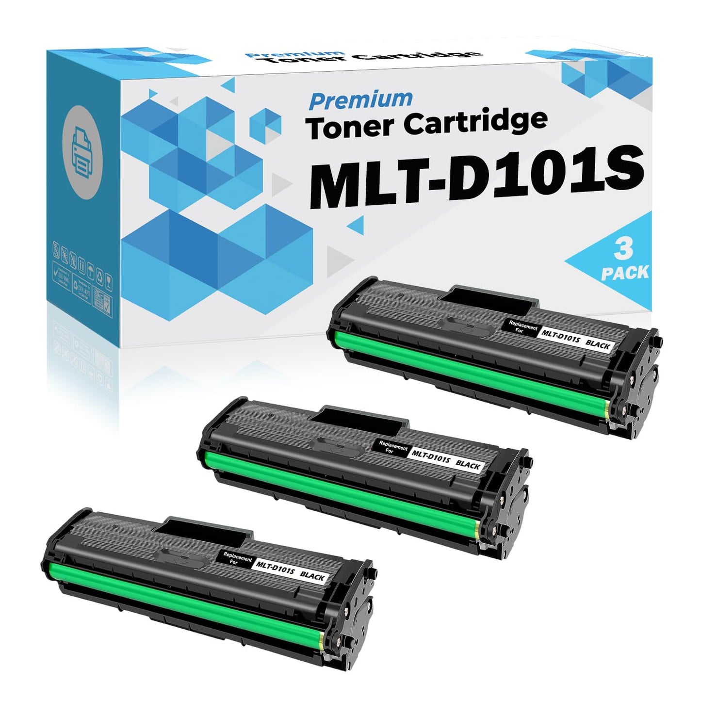Ultra Toner® Compatible Replacement for Samsung MLT-D101S Black Toner Cartridge mlt-d101 MLTD101S D101S ML-2160 ML-2165 ML-2165W SCX-3400 SCX-3400F SCX-3400FW SCX-3405FW SCX-3405W SF-760P (3 Pack)