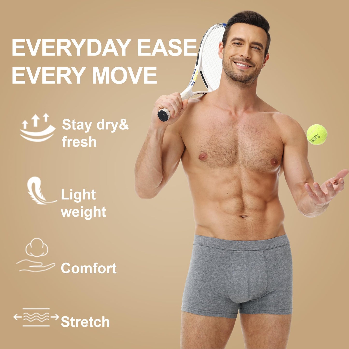 Battewa Incontinence Underwear for Men Washable Briefs, Absorbent Leak Proof Underwear Urine 50ml, Mens Cotton Boxers Pack of 2(Black-Gray,Small)