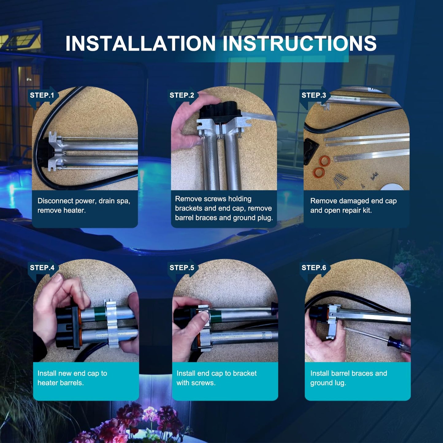 78077 Heater End Cap Replacement Kit for Hot Spring Limelight and Tiger River Hot Tub Heater 2 Barrel