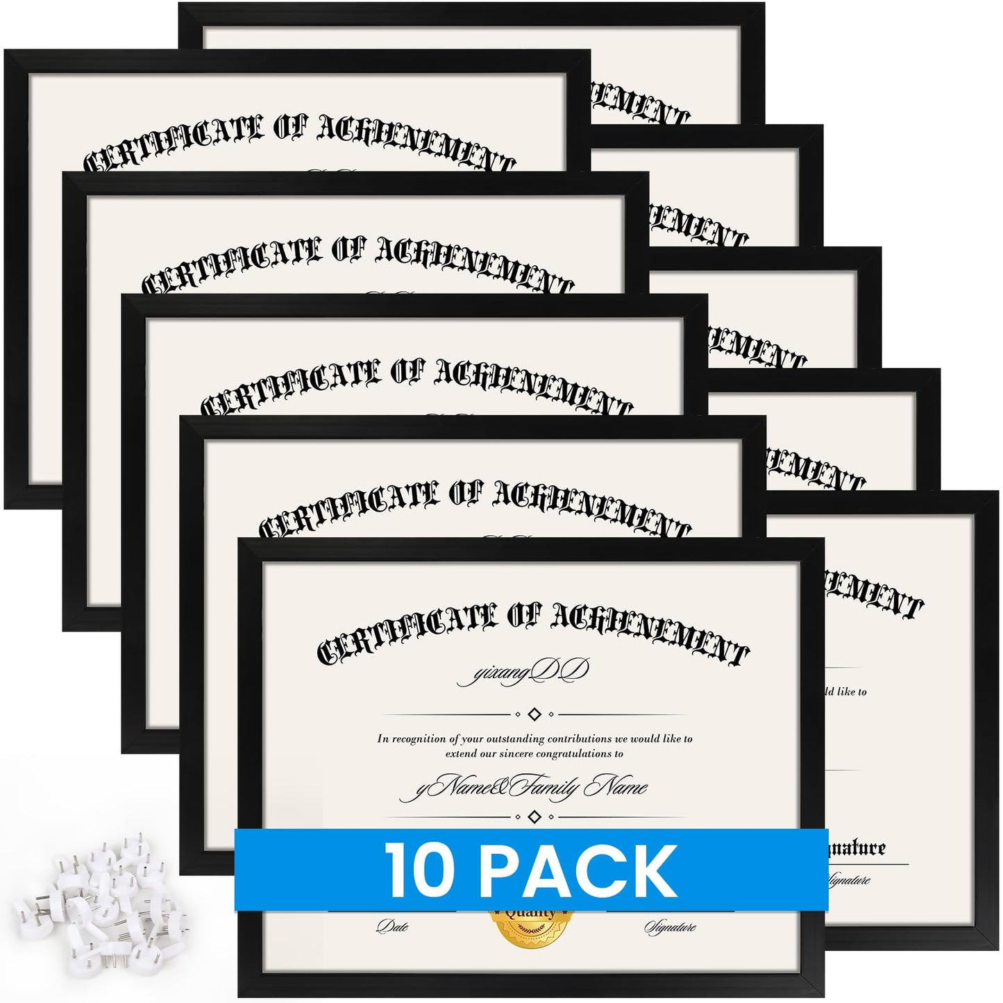 10 PACK Certificate Frames 8.5 x 11,Black Diploma Frame Document Frame with Clear Plexiglass,Picture Frames for Tabletop and Wall Display