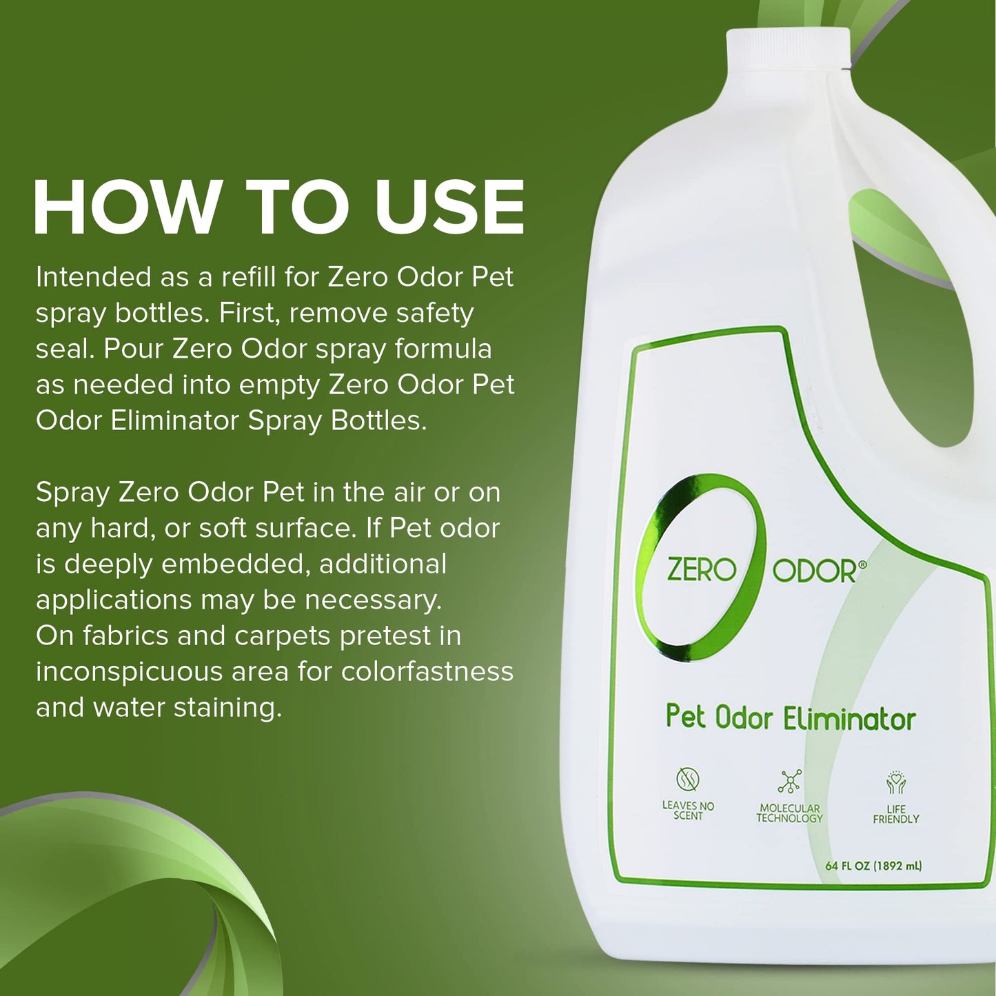 Zero Odor - Pet Odor Eliminator - Air & Surface Odors – Patented Molecular Technology Best For Carpet, Furniture, Pet Bed - Smell Great Again, 64oz Refill