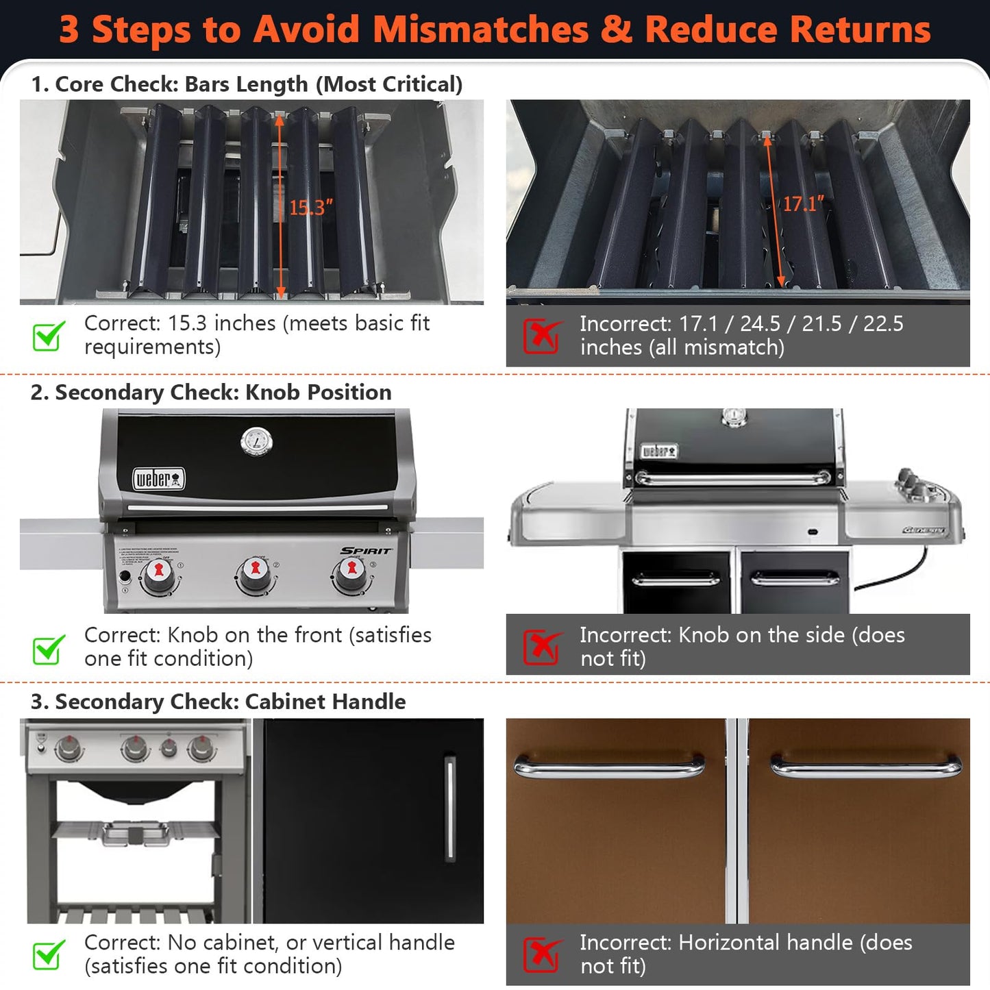 15.3" Flavorizer Bars for Weber Spirit 300 & GS4 II 300 Series, Spirit E310 E315 E320 E330 S310 S315 S320 S330 Grills with Front Control Knobs, Spirit 310 Replacement Parts for Weber 7636 69797 68843