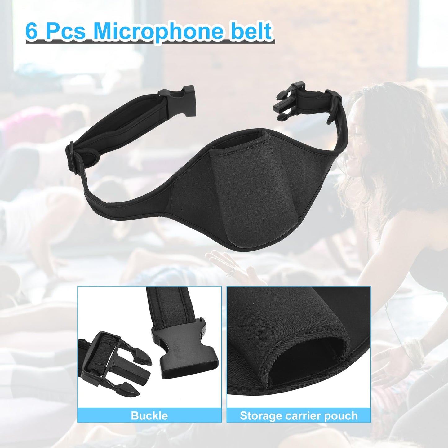 MECCANIXITY 6 Pack Mic Belt for Fitness Microphone Belt Carrier Pouch Adjustable Waistband Bag for Instructors Theater Teacher Speakers, Black