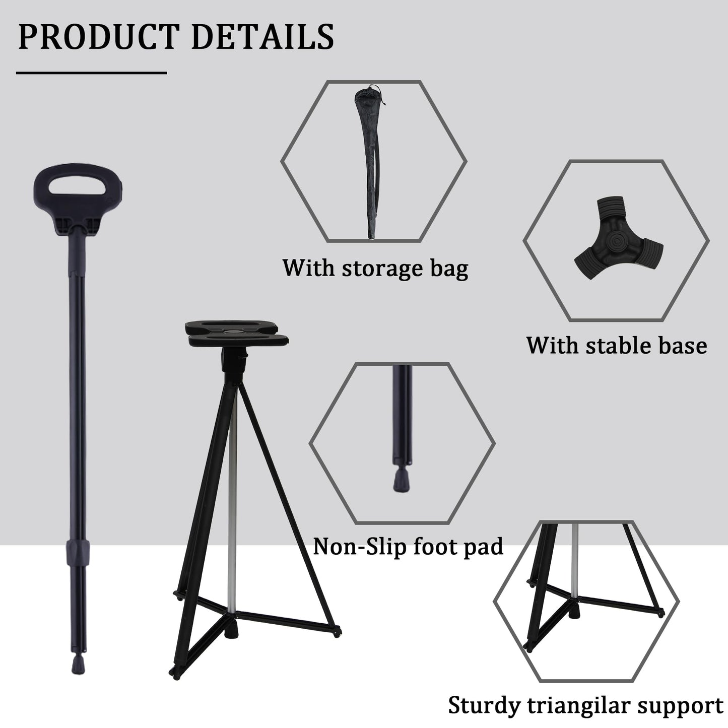 PLOGGING Walking Cane with Seat for Men & Women,Portable Cane Seat with Carry Bag,Lightweight Anti-Slip Walking Stick for Seniors & Adults,Foldable Adjustable Crutches Chair for Travel Hiking