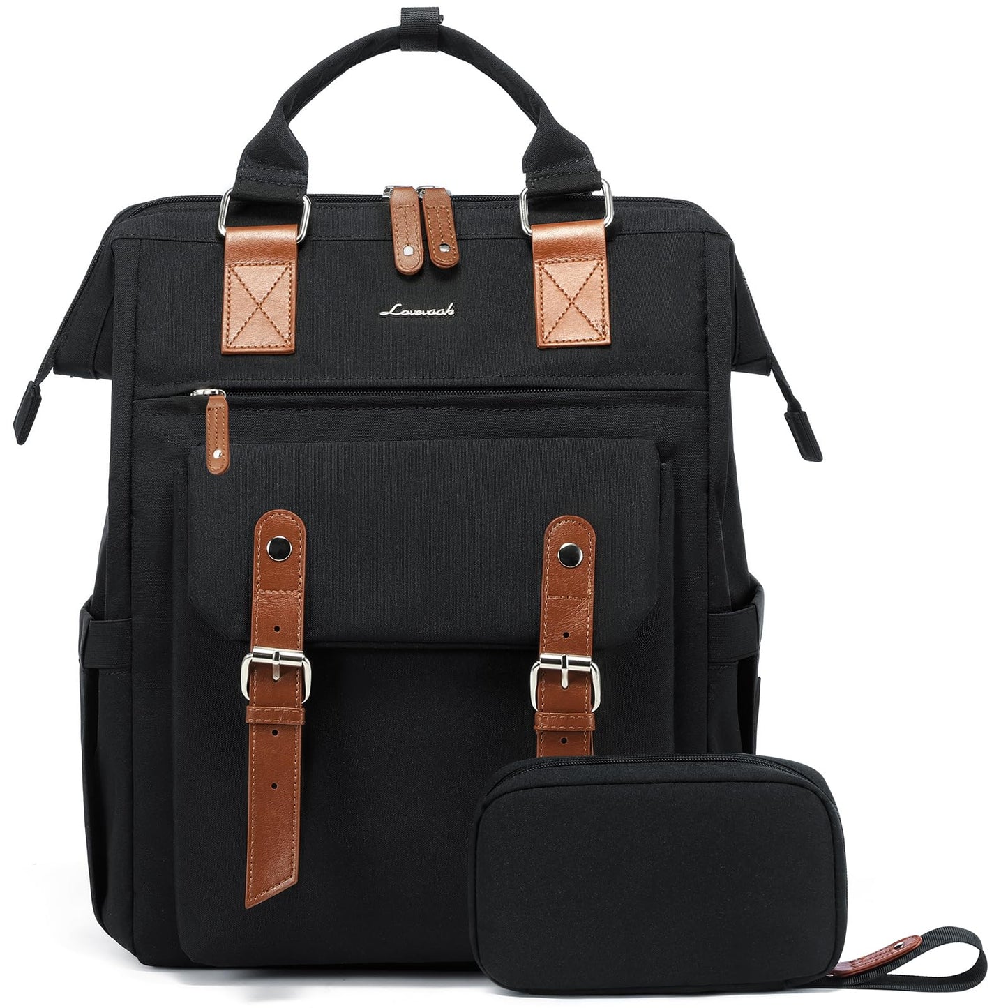 LOVEVOOK Laptop Backpack for Women Work Travel Backpack Purse Commuter Business Computer Bag Teacher Doctor Nurse Bags, College Backpack Daypack with USB Charging Port, 15.6 Inch, Black-brown