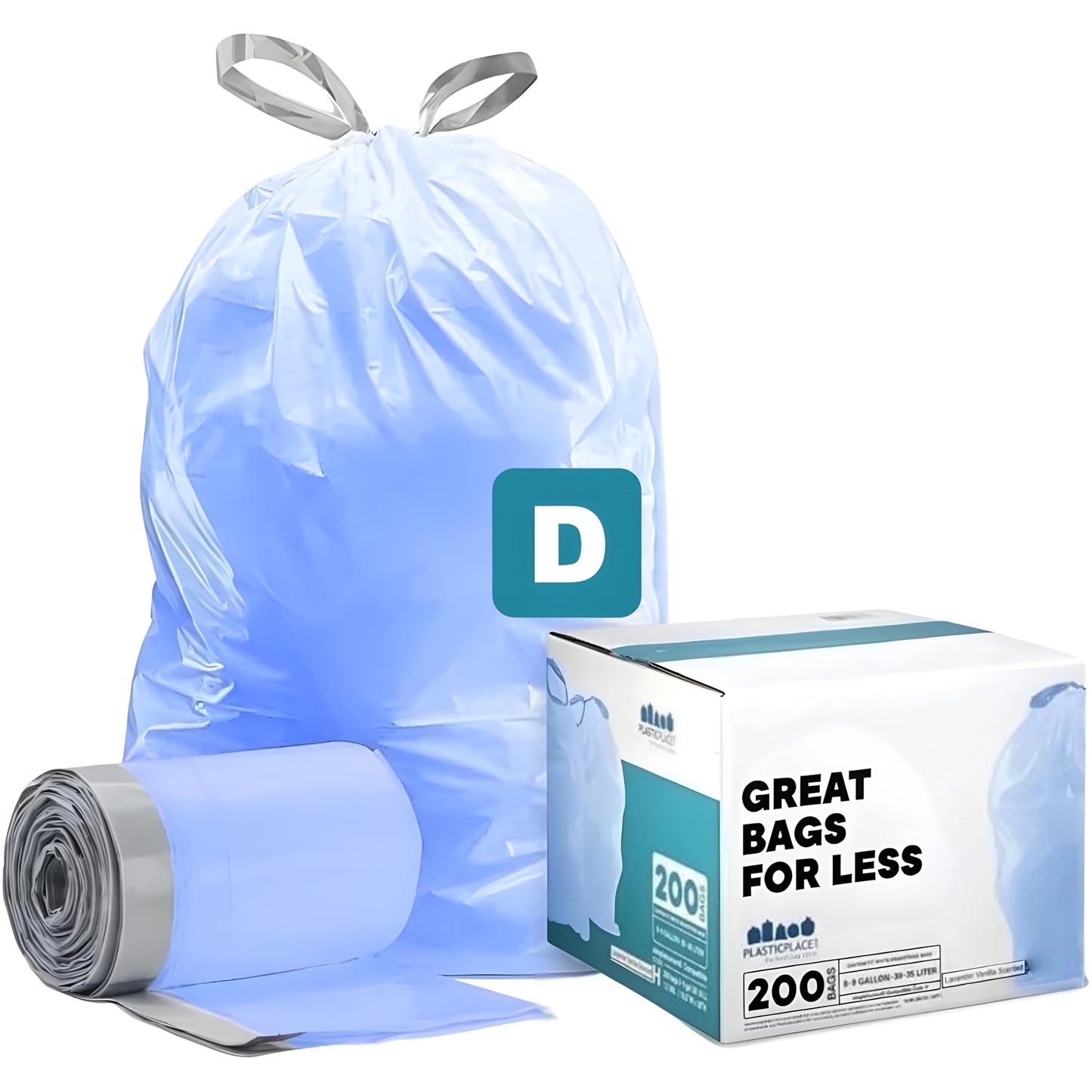 Plasticplace Custom Fit Trash Bags │ simplehuman (x) Code D Compatible (200 Count) │ Tinted Blue Drawstring Garbage Liners 5.2 Gallon / 20 Liter │ 15.75" x 28"