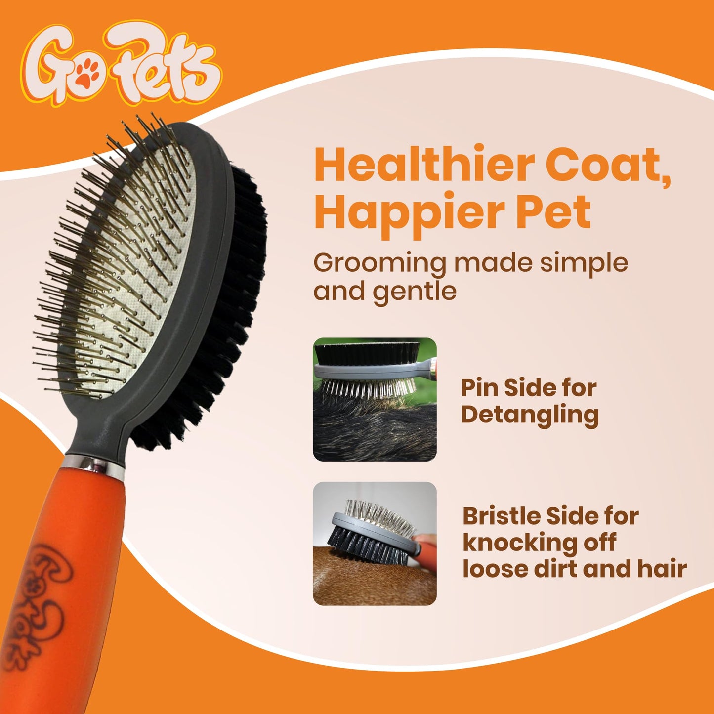 Professional Double Sided Pin and Bristle Brush for Dogs and Cats by GoPets Grooming Comb Cleans Pets Shedding and Dirt for Short Medium or Long Hair