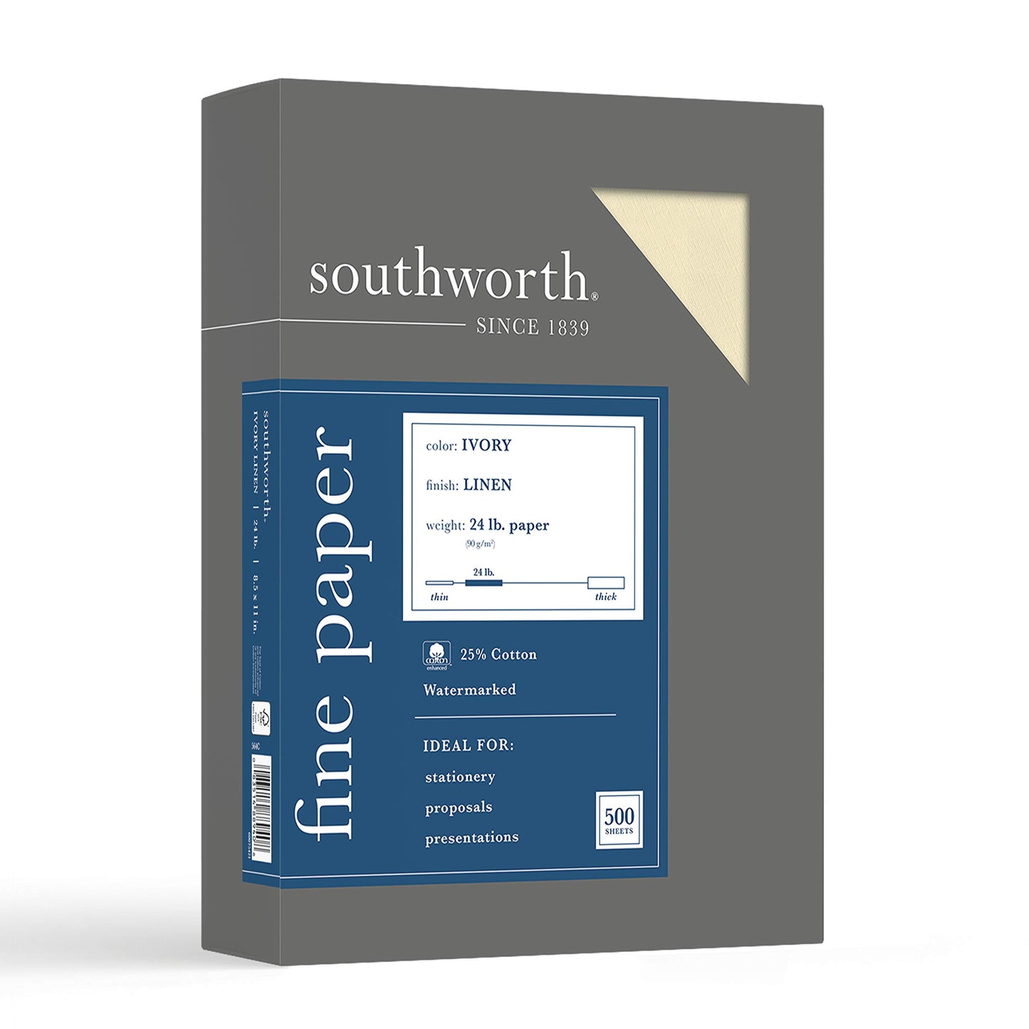 Southworth Fine Linen Paper, 25% Cotton, Size 24, Ivory, 500 Sheets (564C)