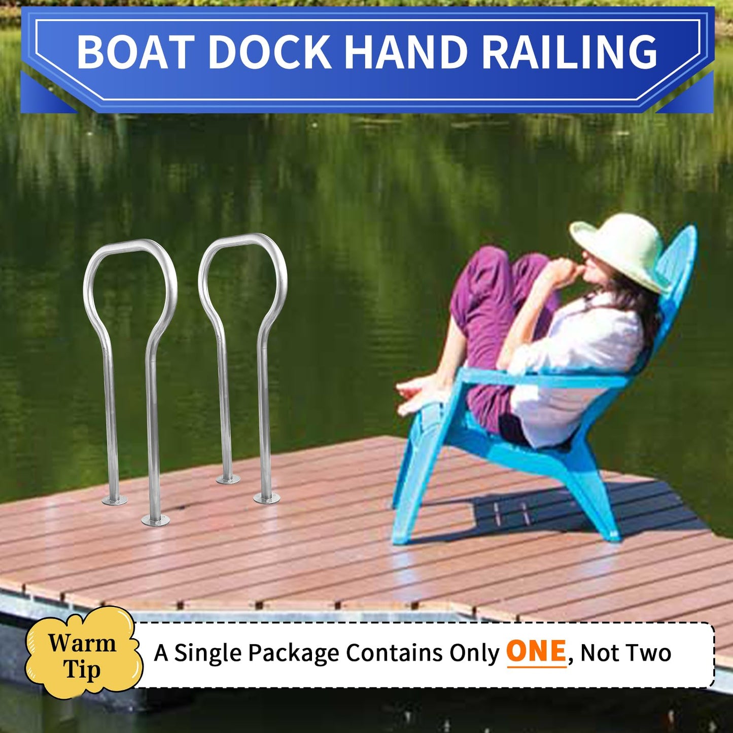 Boat Dock Boarding handrail, Safety Grab bar/Hand Railing for Marina, Dock, Deck, Boat, hot tub (37.4" H)