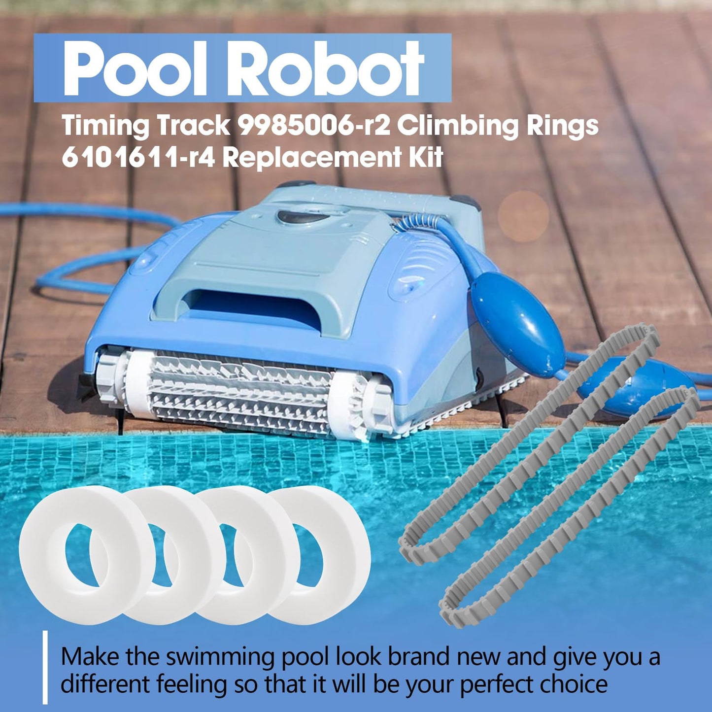Pool Cleaner Accessories, The Climbing Ring Replacement 6101611-R4, Timing Track 9985006-R2 and 3884997-R6 Guide Wheels Pulley Gears Combo Kits for Maytronics Dolphin Nautilus cc Plus Parts