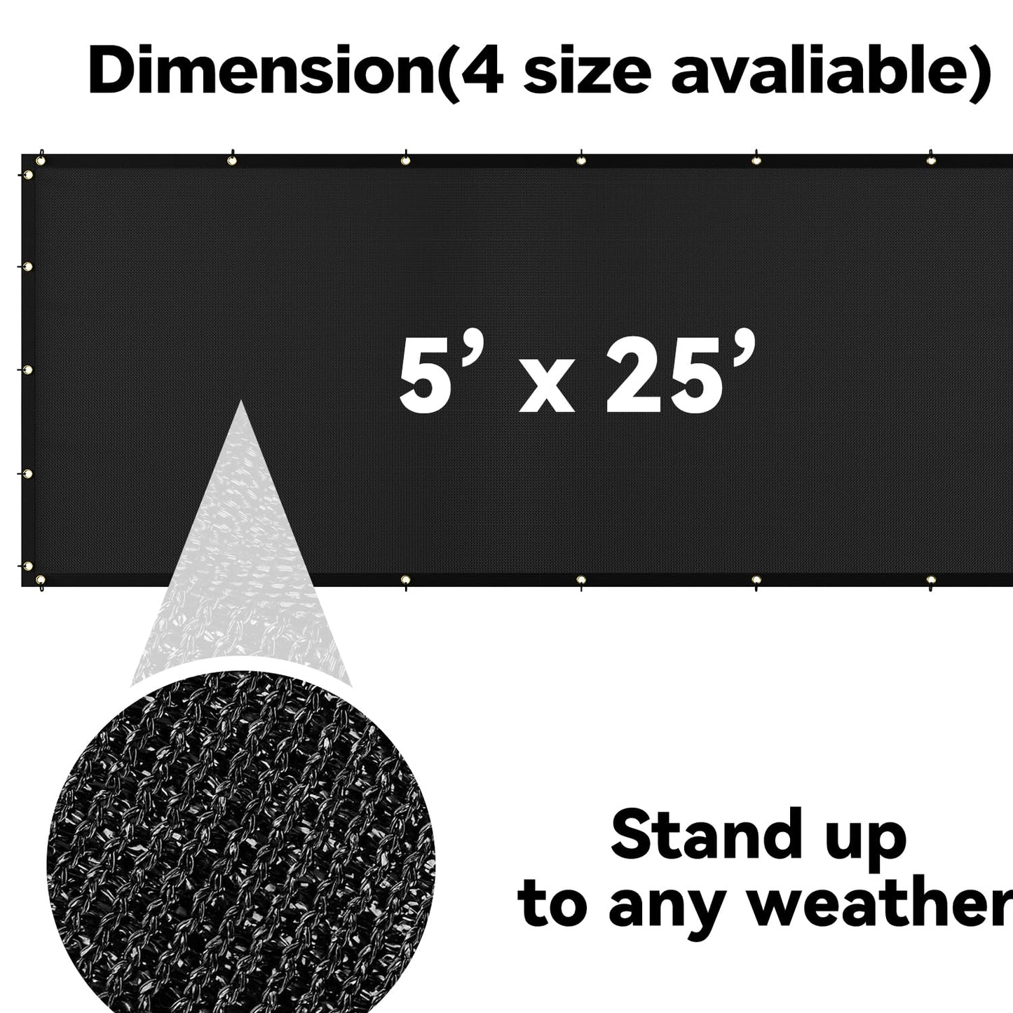 Balcony Privacy Screen, 5' x 25' Fence Screen for Privacy Windscreen, Deck Privacy Fence Porch Covering Patio Screen Fence, Cable Ties Included, Black