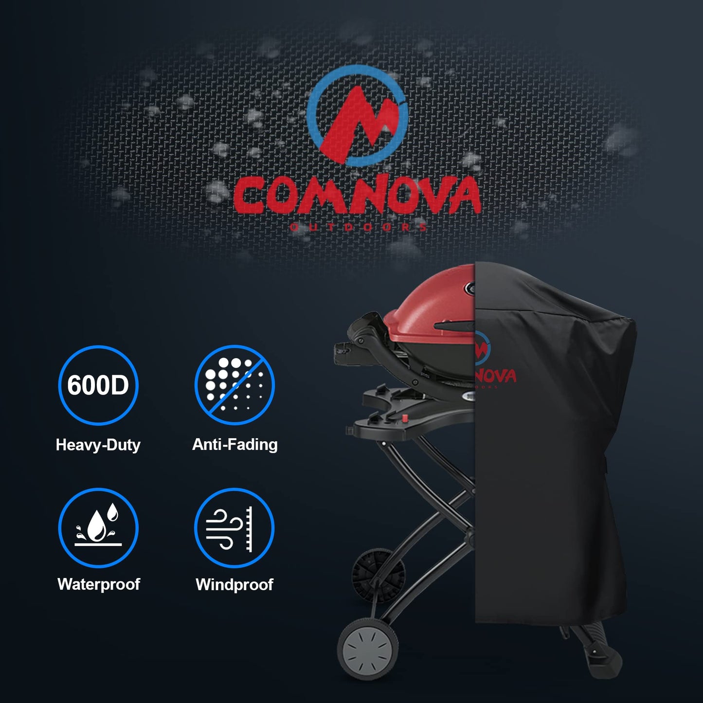 Comnova Grill Cover for Weber Q Series on Cart - Heavy Duty & Waterproof BBQ Cover for Q2000/Q200/Q1000/Q100 With Portable Stand, Q2200, 2400, 1200, 1400 and More