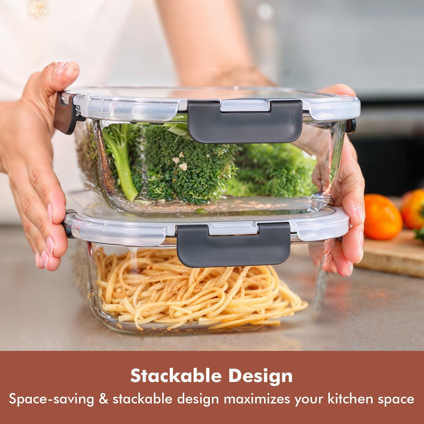 Razab 2 Pack 1200ML / 42 Oz Glass Container Food Storage with Lids - Leakproof, BPA-Free Meal Prep Container Ideal for Roasting Turkey, Store Leftover - Microwave & Oven Safe