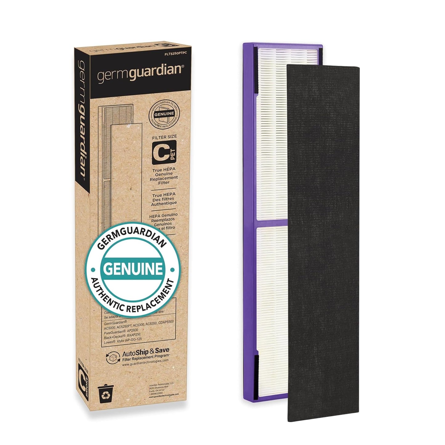 GermGuardian Filter C Pet Pure HEPA Genuine Air Purifier Replacement Filter, Removes 99.97% of Pollutants, for AC5000, AC5250, AC5300, AC5350, CDAP5500, AP2800, Black/Purple, FLT5250PT