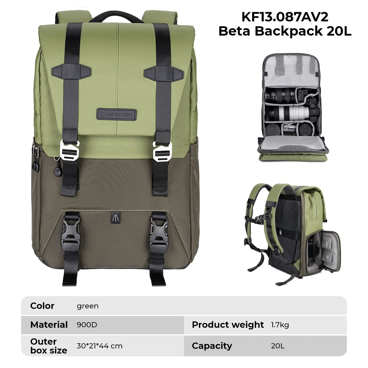 K&F Concept Camera Backpack, Camera Bags for Photographers Large Capacity Camera Case with Raincover,15-15.6 Inch Laptop Compartment Compatible for Canon/Nikon/Sony/DJI Mavic Drone(Beta Backpack 20L)