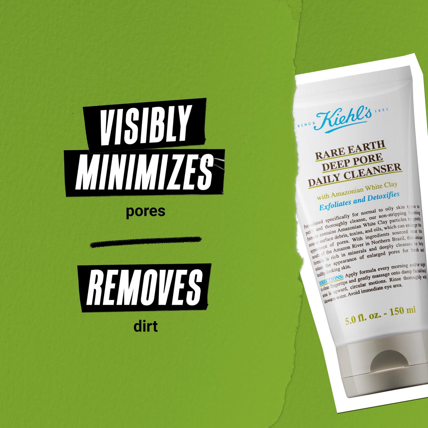 Kiehl's Rare Earth Deep Pore Daily Cleanser, Gentle Exfoliating Face Wash for Oily Skin, Detoxifies & Exfoliates Skin, Minimizes Pores, with Amazonian White Clay, Fragrance-free - 150 ml