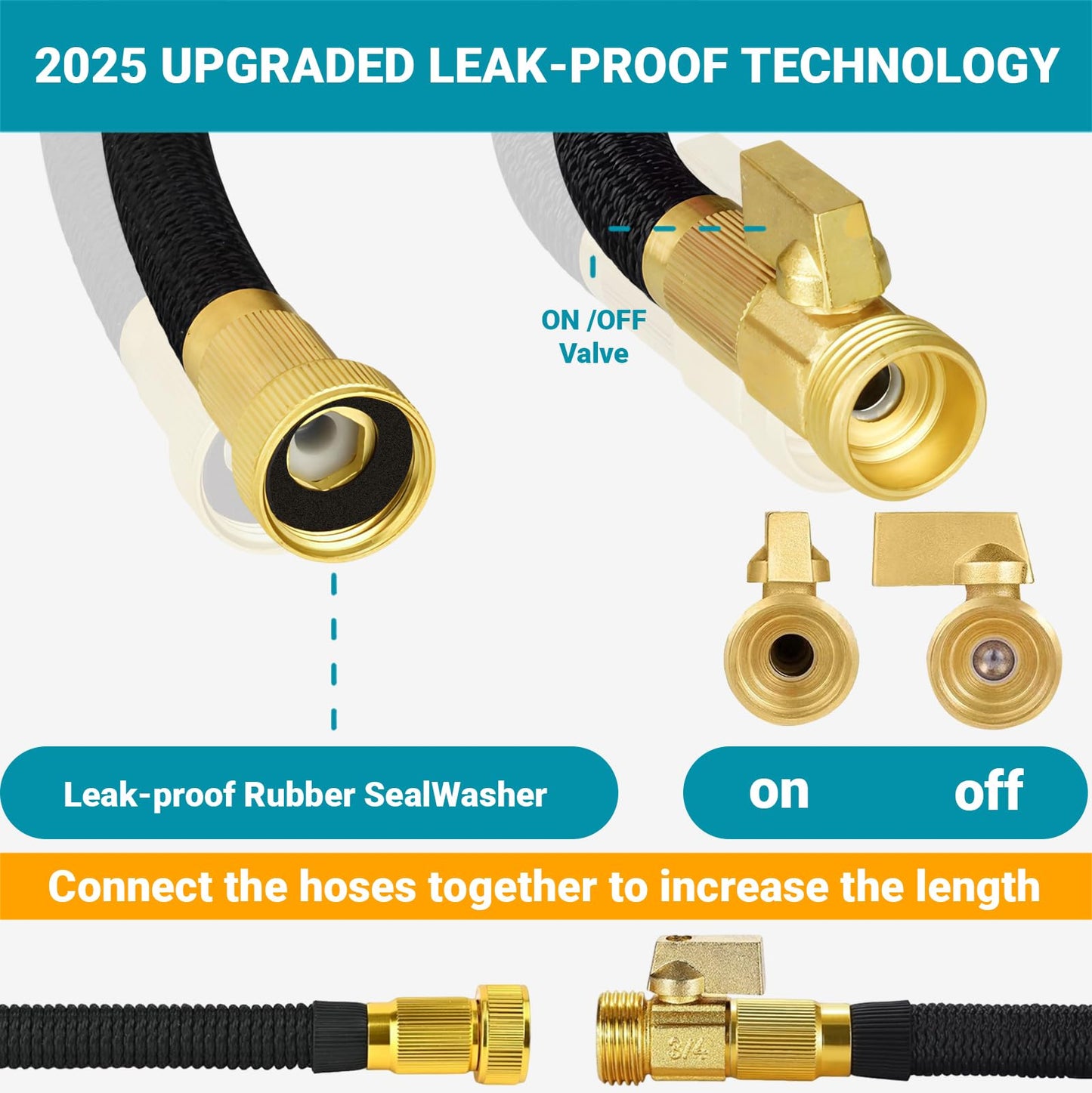 100FT Garden Hose – Expandable Garden Hose with10 Pattern Spray Nozzle, Aluminum Alloy Copper Plated 3/4 inch Connector – Lightweight, Durable, and Kink-Free, Retractable Water Hoses Black