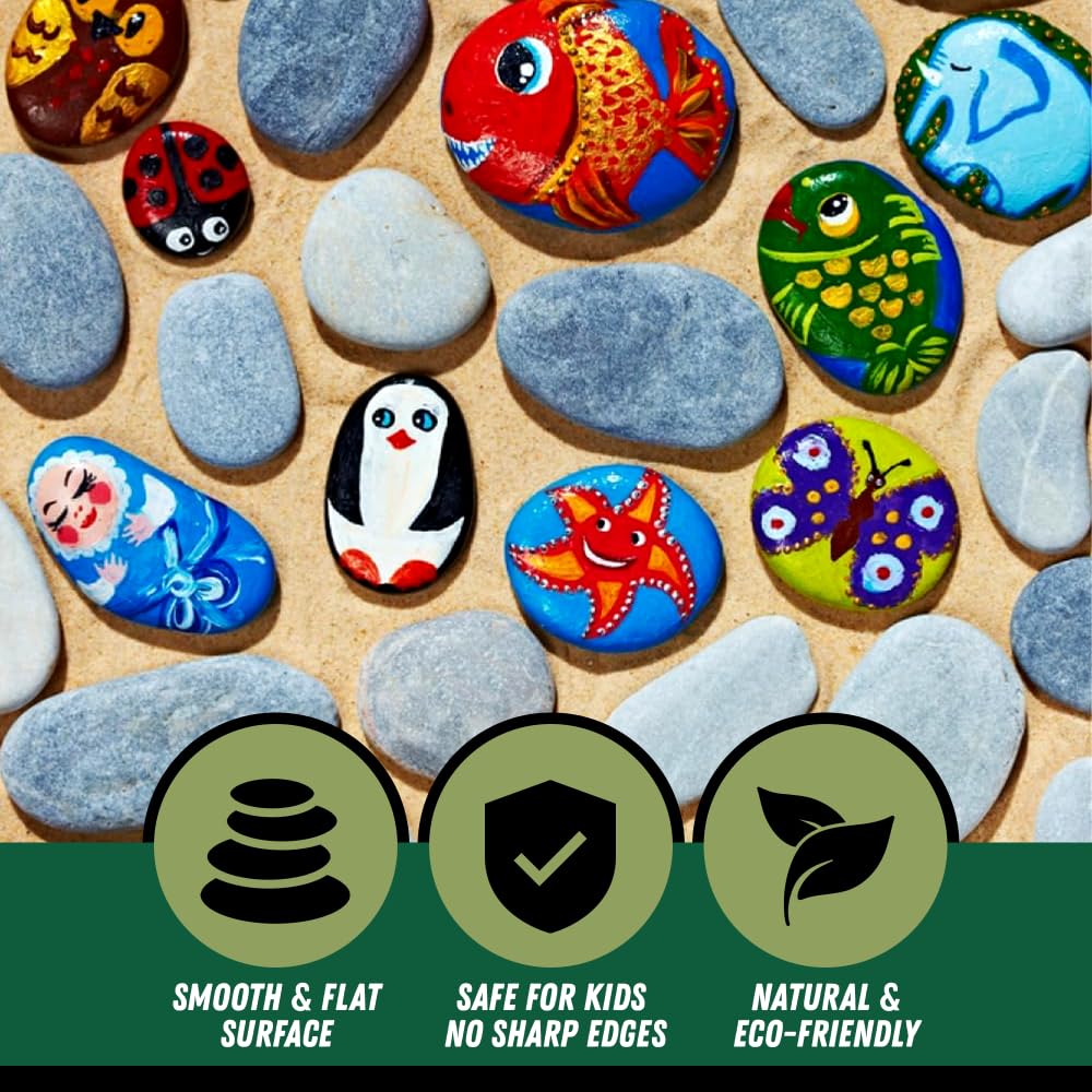 PGN 40 River Rocks for Painting, 2" to 4", Flat & Smooth Stones, No Sharp Edges, Ideal for Many Projects