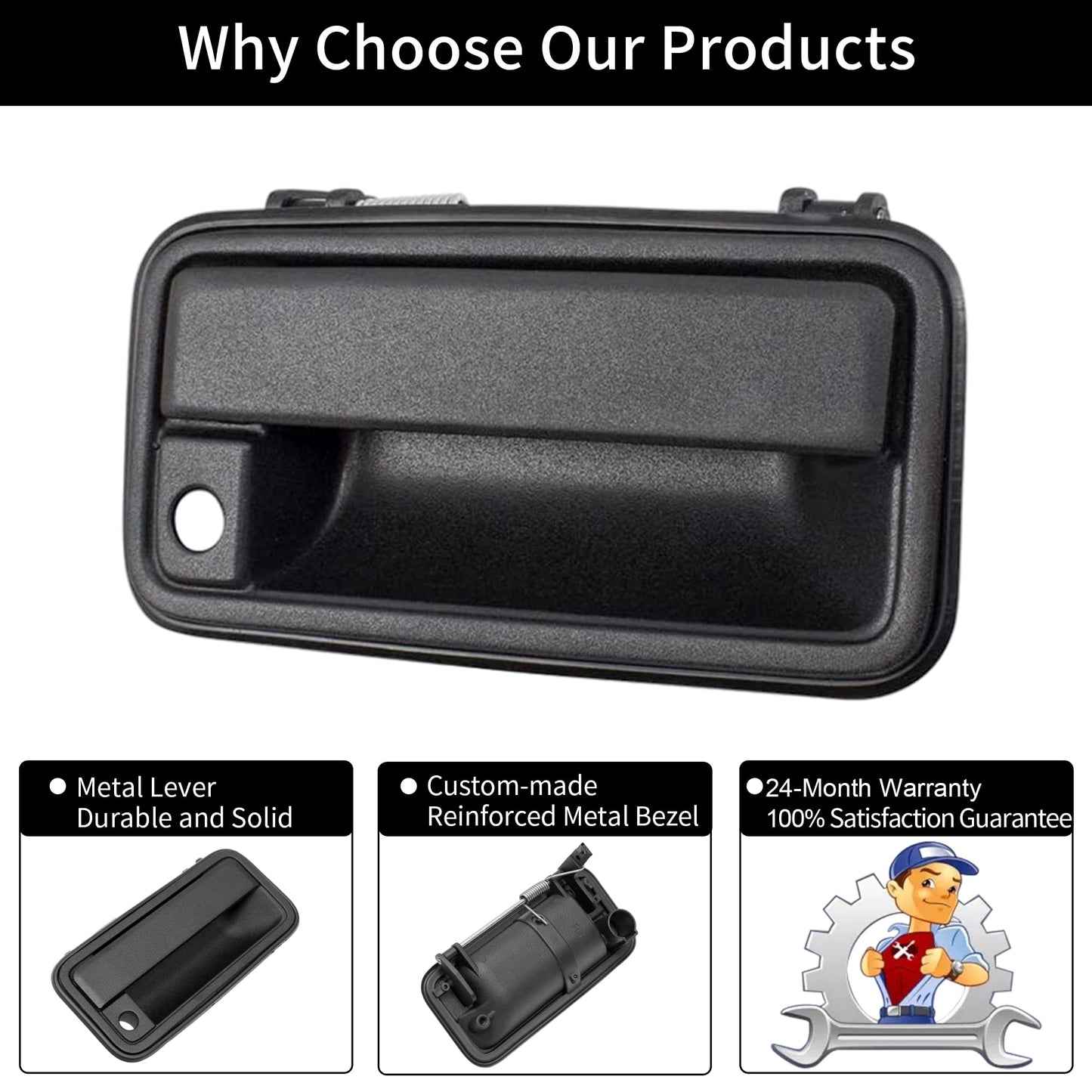 Exterior Door Handle, Outside Front Right & Left Side, All Metal, Compatible with 1988-2001 Chevy GMC K1500 K2500 K3500, C1500 C2500 C3500 Suburban, Tahoe, Yukon, Cadillac Escalade 15742229, 15742230