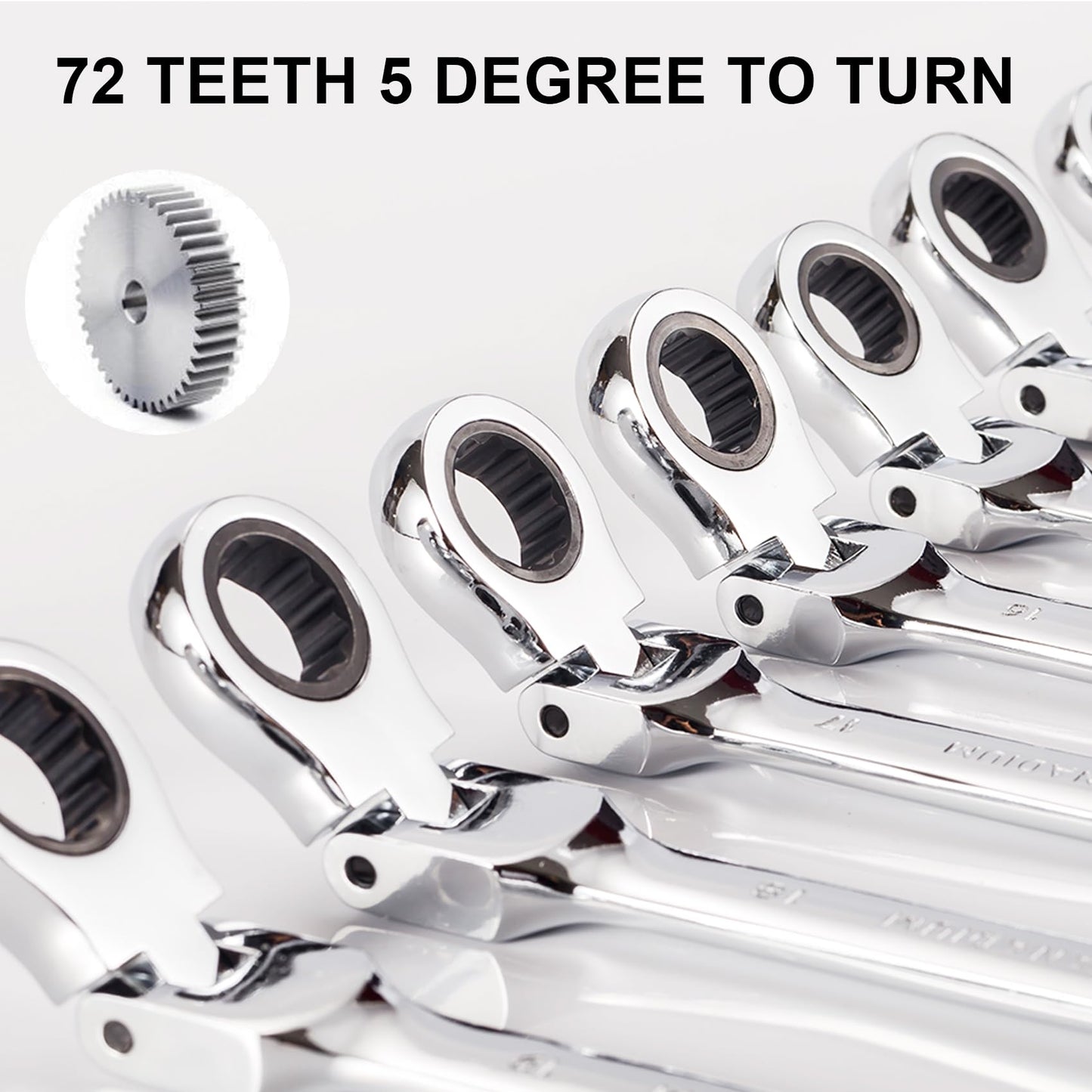 12-Piece Flex-Head Ratcheting Wrench Set Metric, 8-19mm, 72-Teeth Ratcheting Wrench, Cr-V Combination Wrench with Organizer Bag