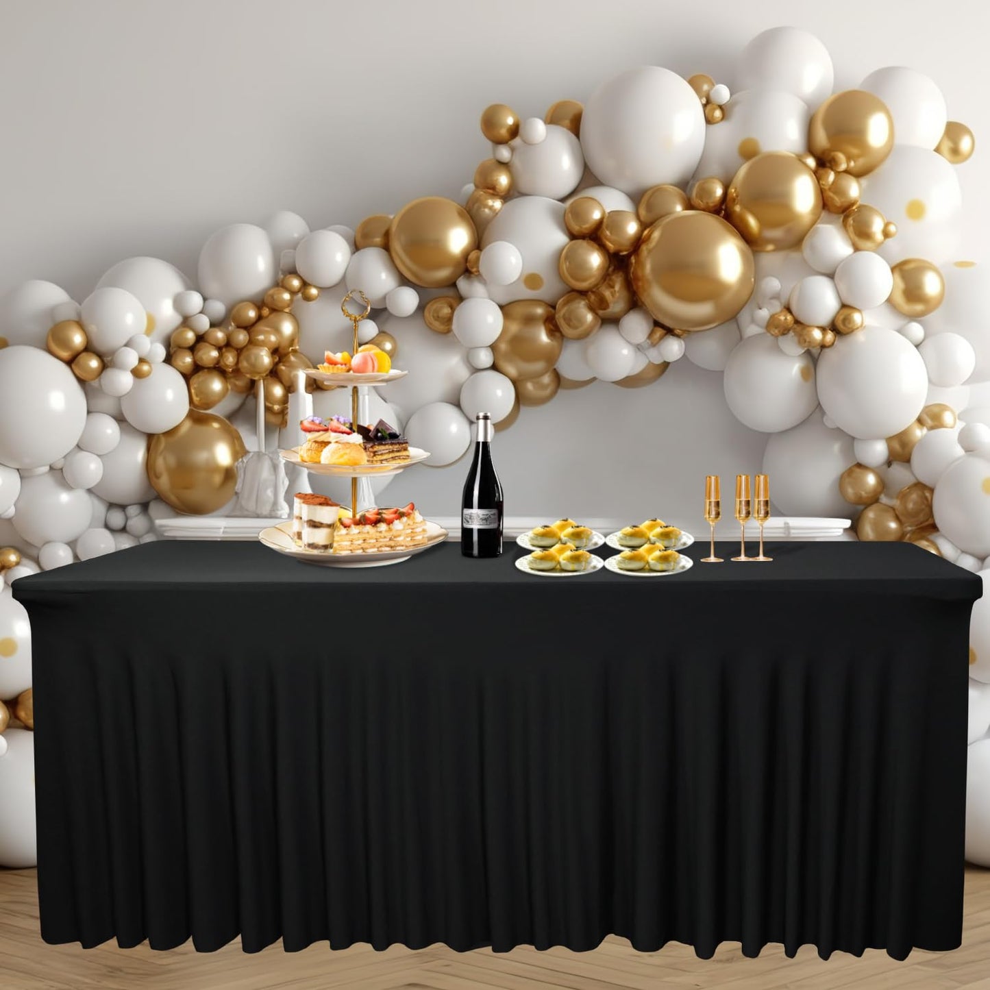 2 Pack 72''Lx30''Wx30''H Black Table Skirt for 6 Foot Rectangle Tables|Stretch Spandex Fitted Table Clothes|with Skirt Washable Wrinkle Resistant Table Skirt|for Party, Banquet, Birthday