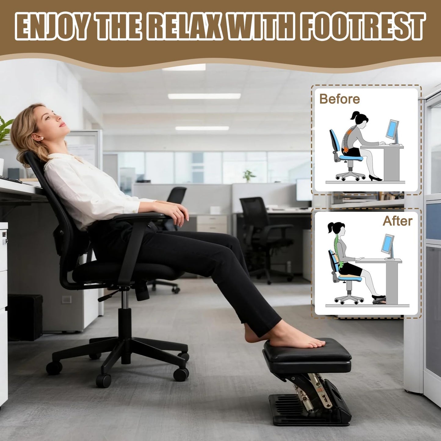 WODHMIEY Adjustable Foot Rest Stool, 4-Level Height, Ergonomic Foldable Footrest with Non Slip Surface & Removable Cushion for Office Home Travel