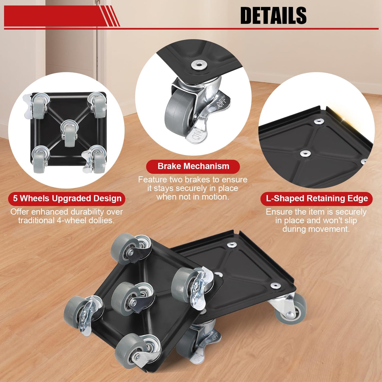 FLKQC Furniture Moving Dolly Sliders, Furniture Lift Mover with 360° Rotatable and Lockable Wheels Furniture Lift Mover Tool Set for Moving Heavy Furniture, Appliances, Maximum 1763 Lbs Capacity