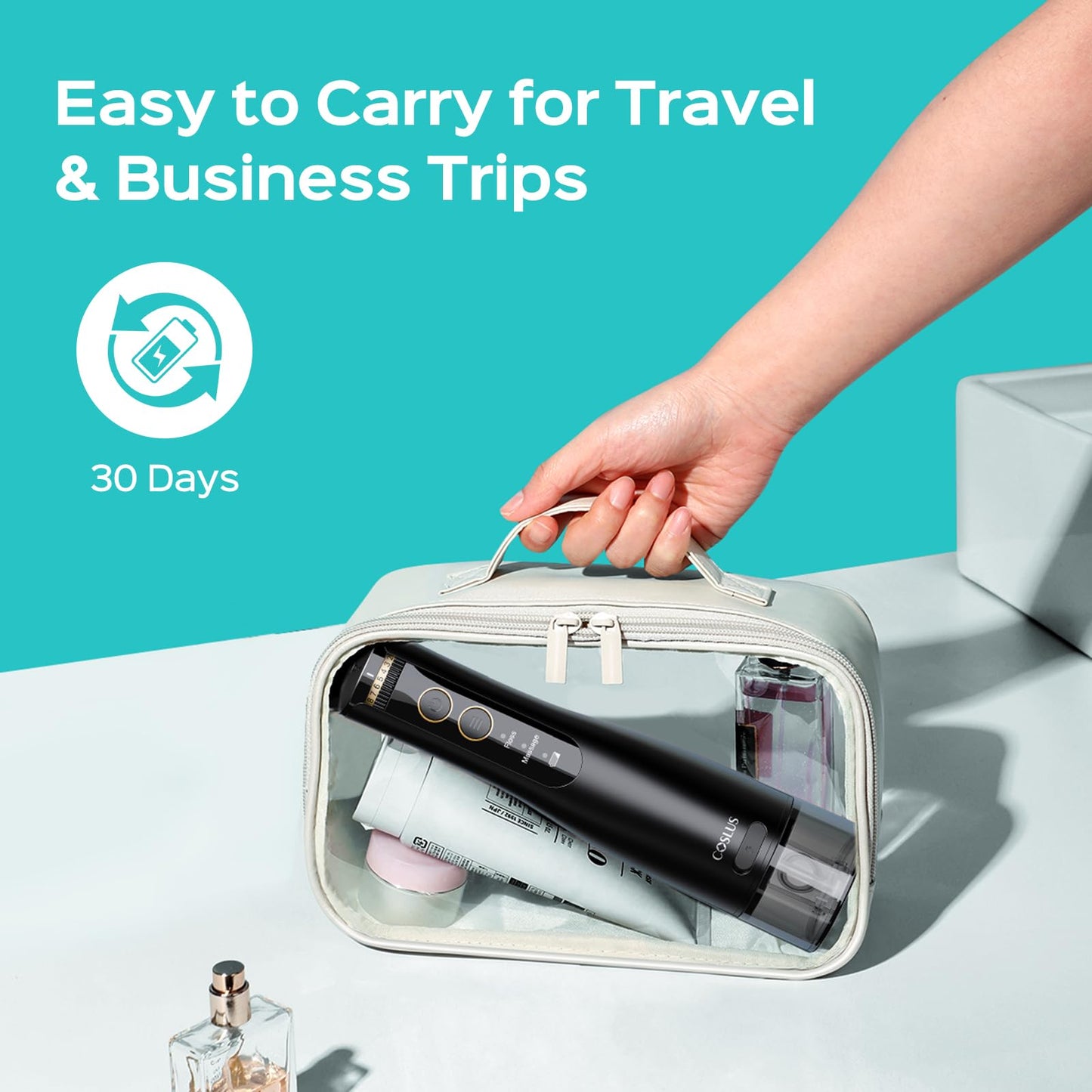 COSLUS Water Portable Flosser for Teeth: Electric Flosser for Braces, Sensitive Teeth, Gums - Advanced 10 Pressure Settings for Multiple Users, Cordless for Travel, MDL, BPA-Free, Black, E40(WFP14)